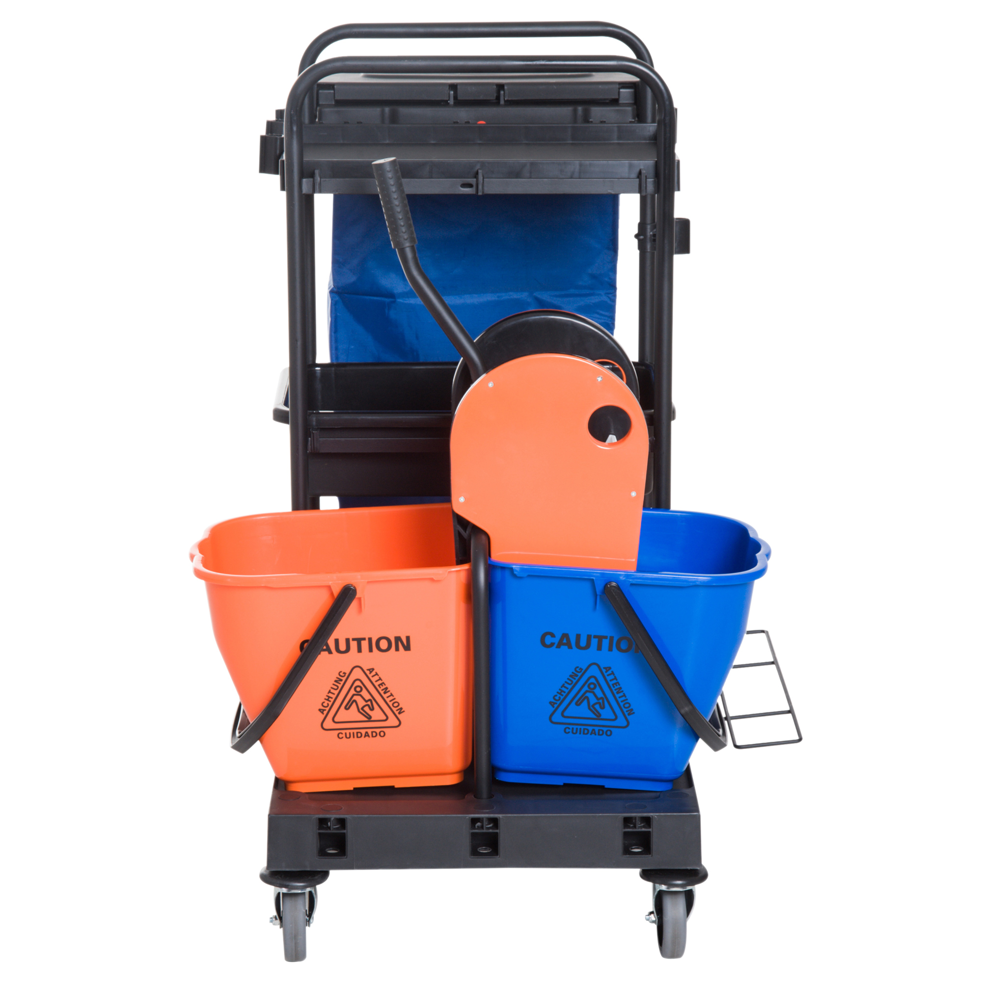 Putzwagen Reinigungswagen Wischwagen Systemwagen mit 4 leichtgängigen Rollen Schwarz+Blau+Orange 111 × 63,3 × 103 cm