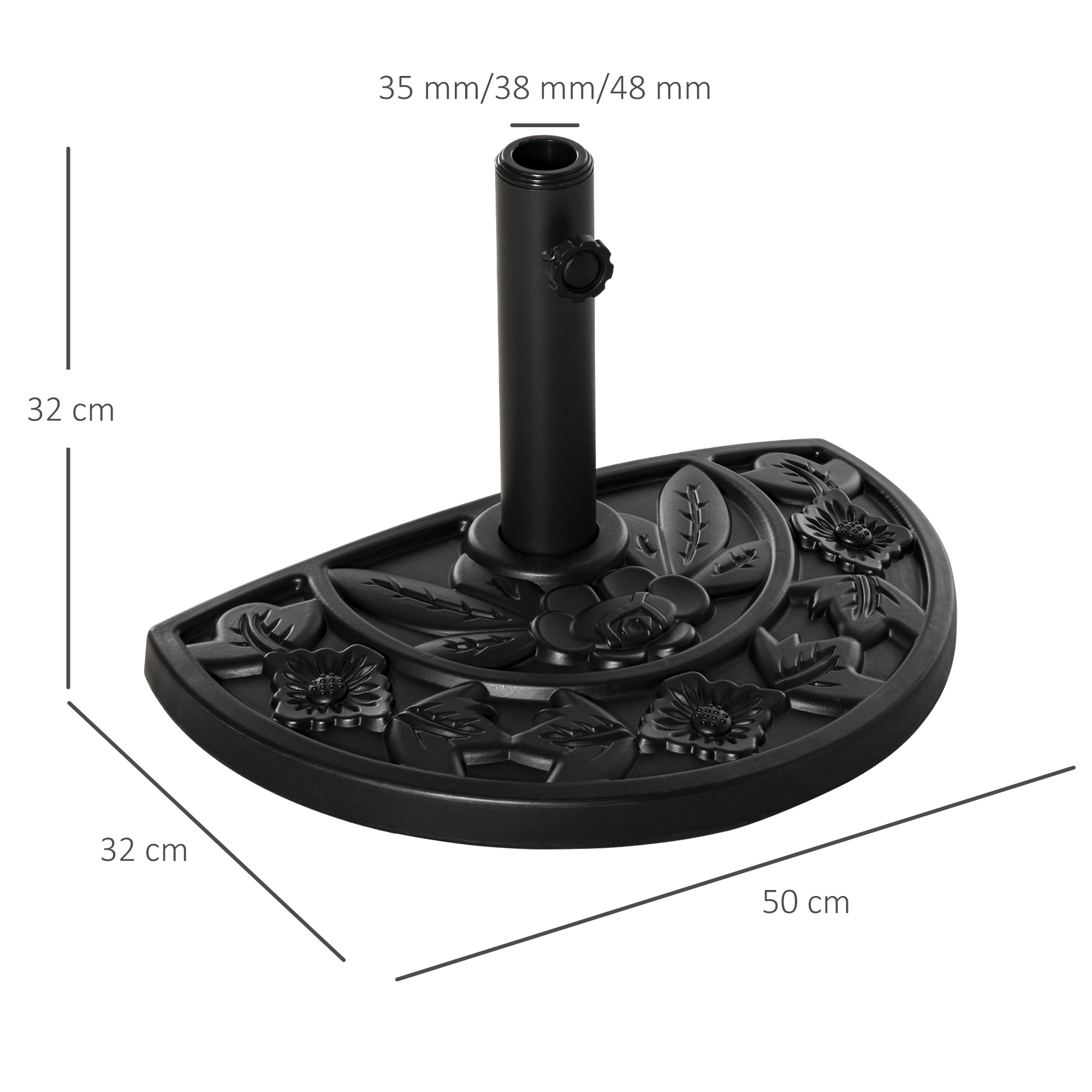 Sonnenschirmständer, halbrund, 9 kg, Blumendesign, HDPE/Zement, für Schirmmasten Ø35/38/48 mm
