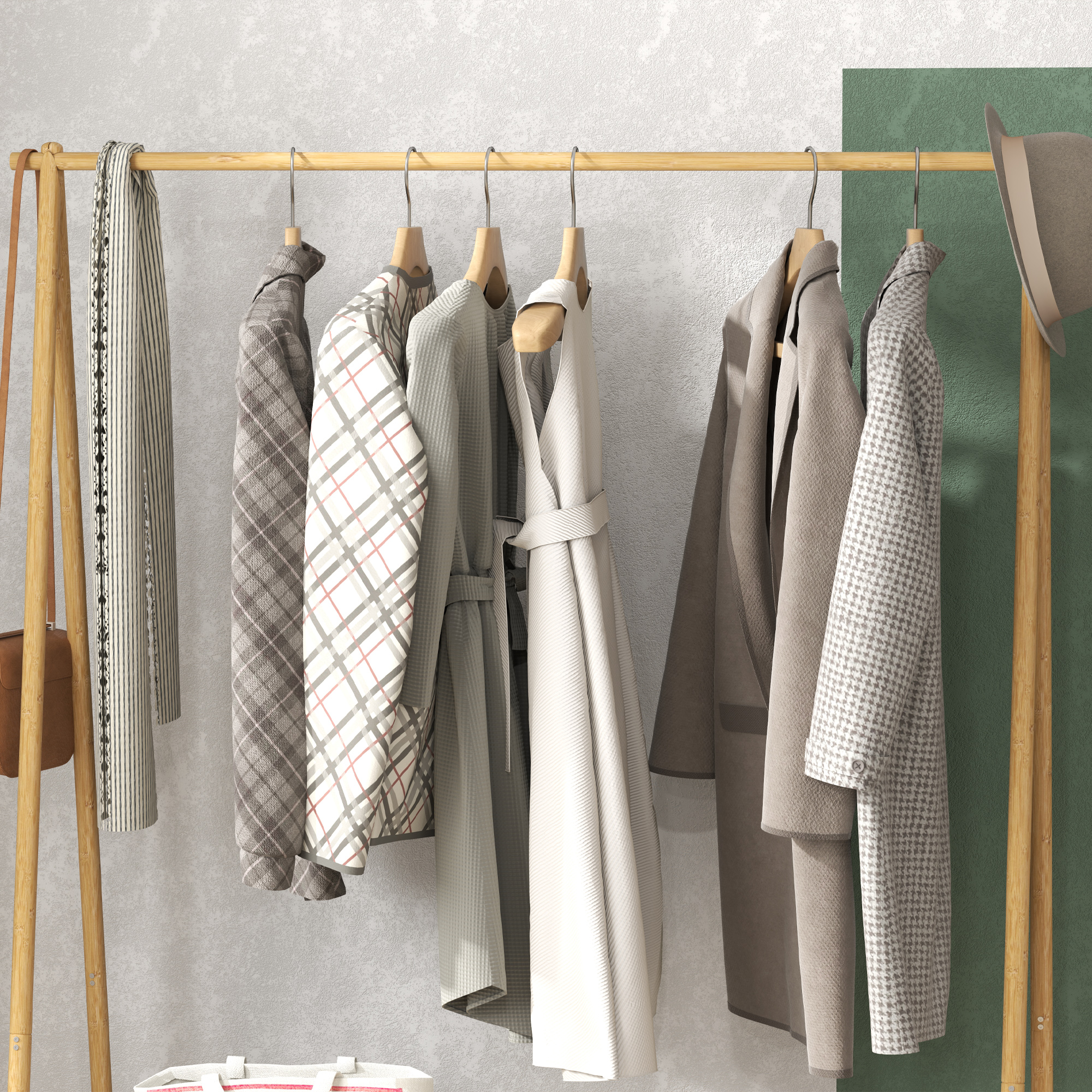 Bambus-Kleiderständer mit Schuhregal und Haken, freistehend, für Eingangsbereich, Schlafzimmer, Naturholz