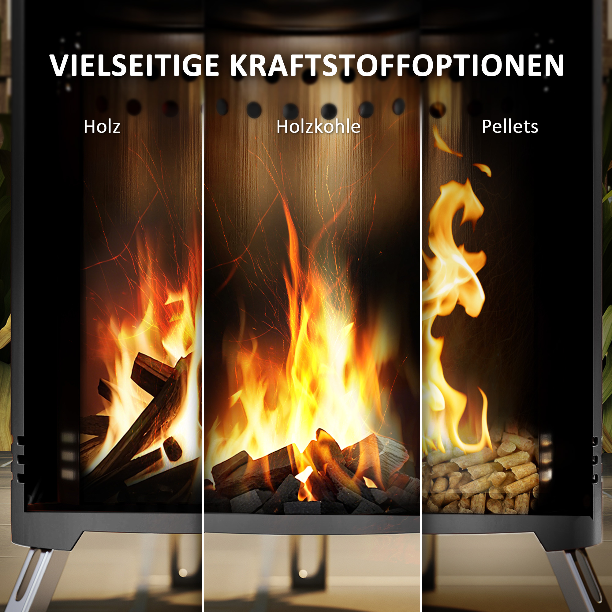 Feuerschale Ø16x25cm aus Edelstahl Feuerstelle mit Schürhaken Rauchfreie Feuerschalen Grau