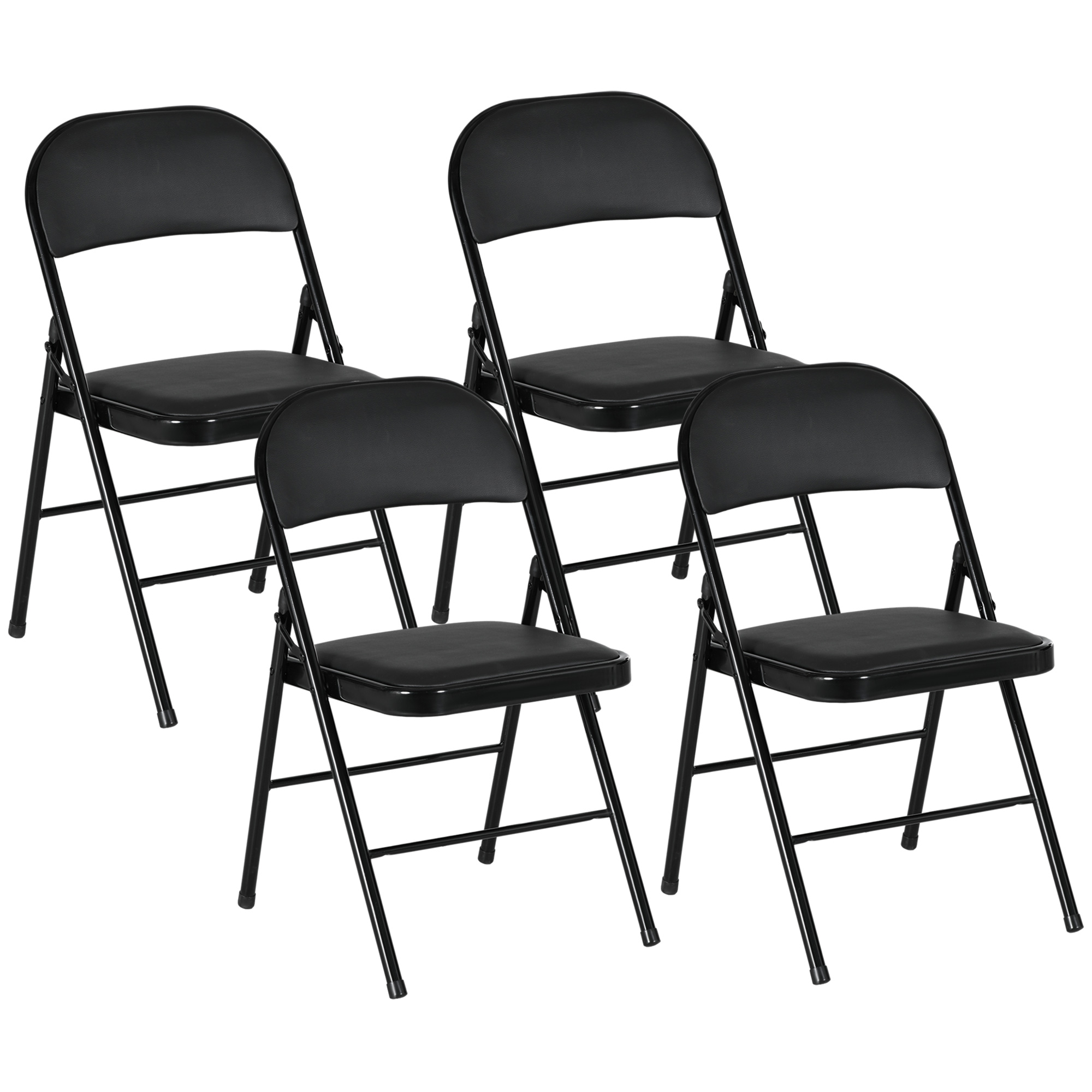 4er-Set Klappstühle, Tragbare Bürostühle, Metallbeine, Faltstuhl für Büro, Empfang, Wartezimmer, Kunstleder, Schwarz