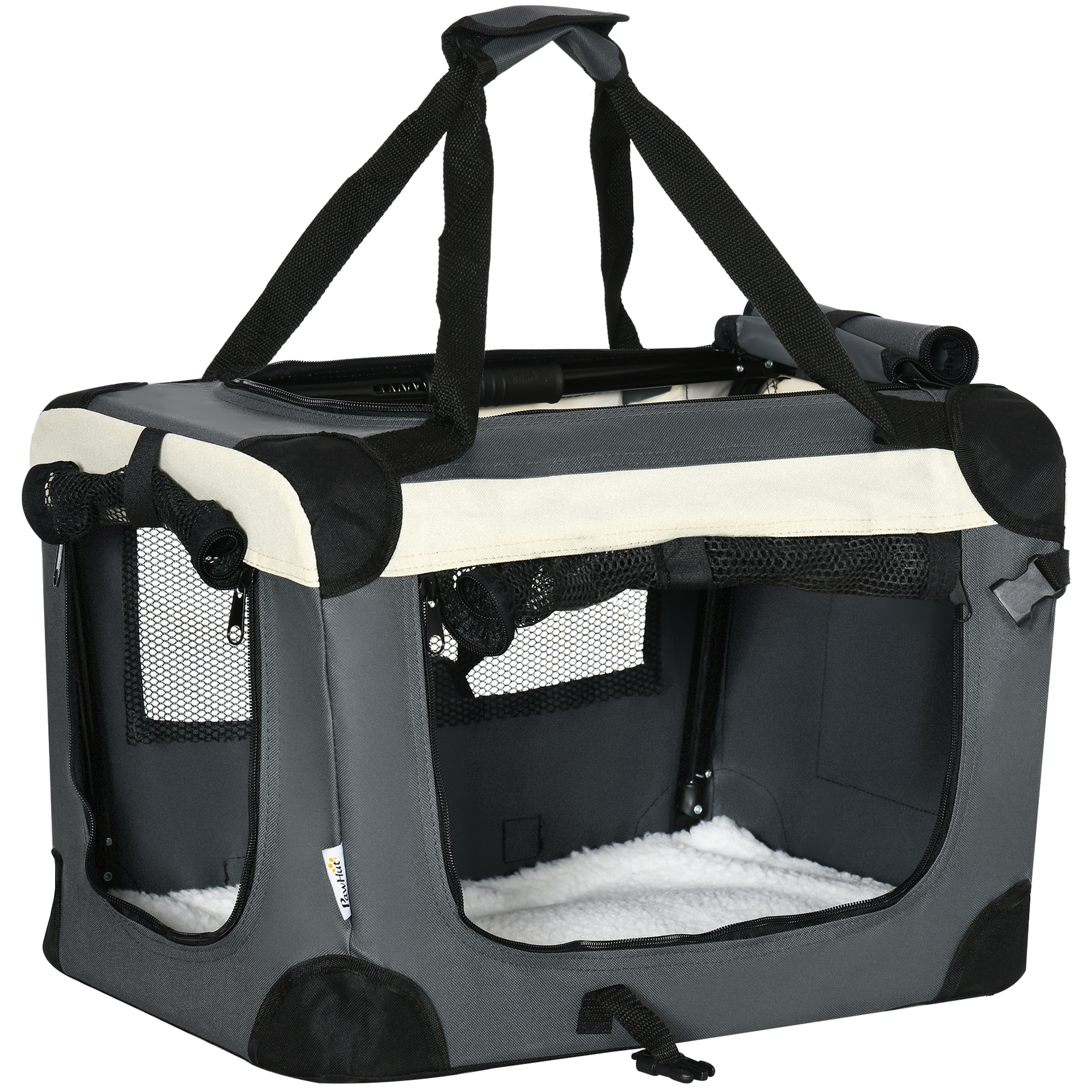 Transporttasche, Transportbox, für Katzen und kleine Hunde, faltbar, 3 Türen, grau, 50,5 x 33,5 x 35cm