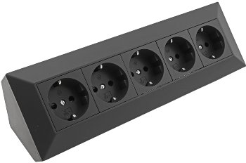 5-fach Steckdosenblock, schwarz, 250V~/ 16A, Aufbaumontage