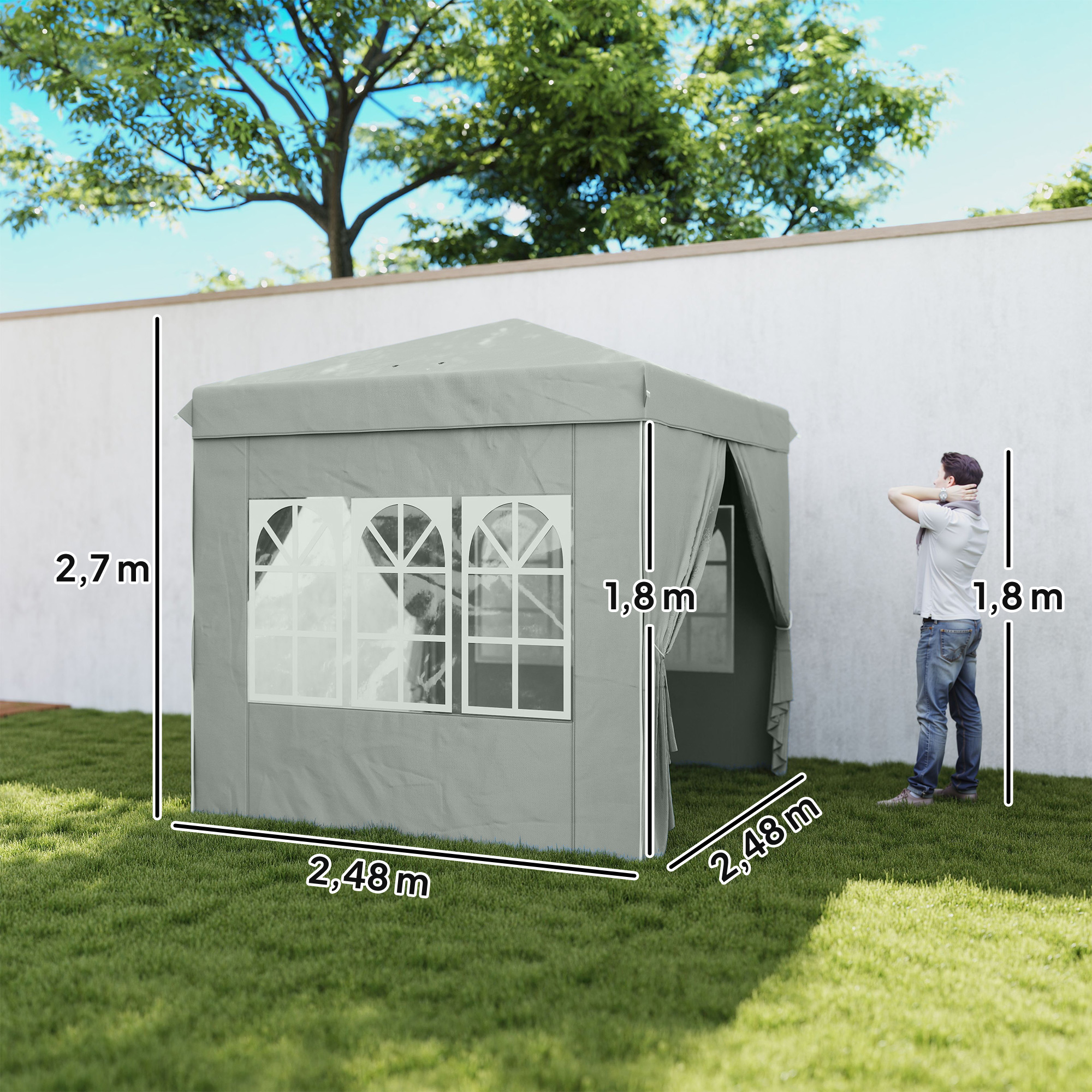 2,5 x 2,5 m Pop-up-Pavillon mit Seitenwänden und Tragetasche, UPF50+ höhenverstellbares Gartenzelt, Hellgrau