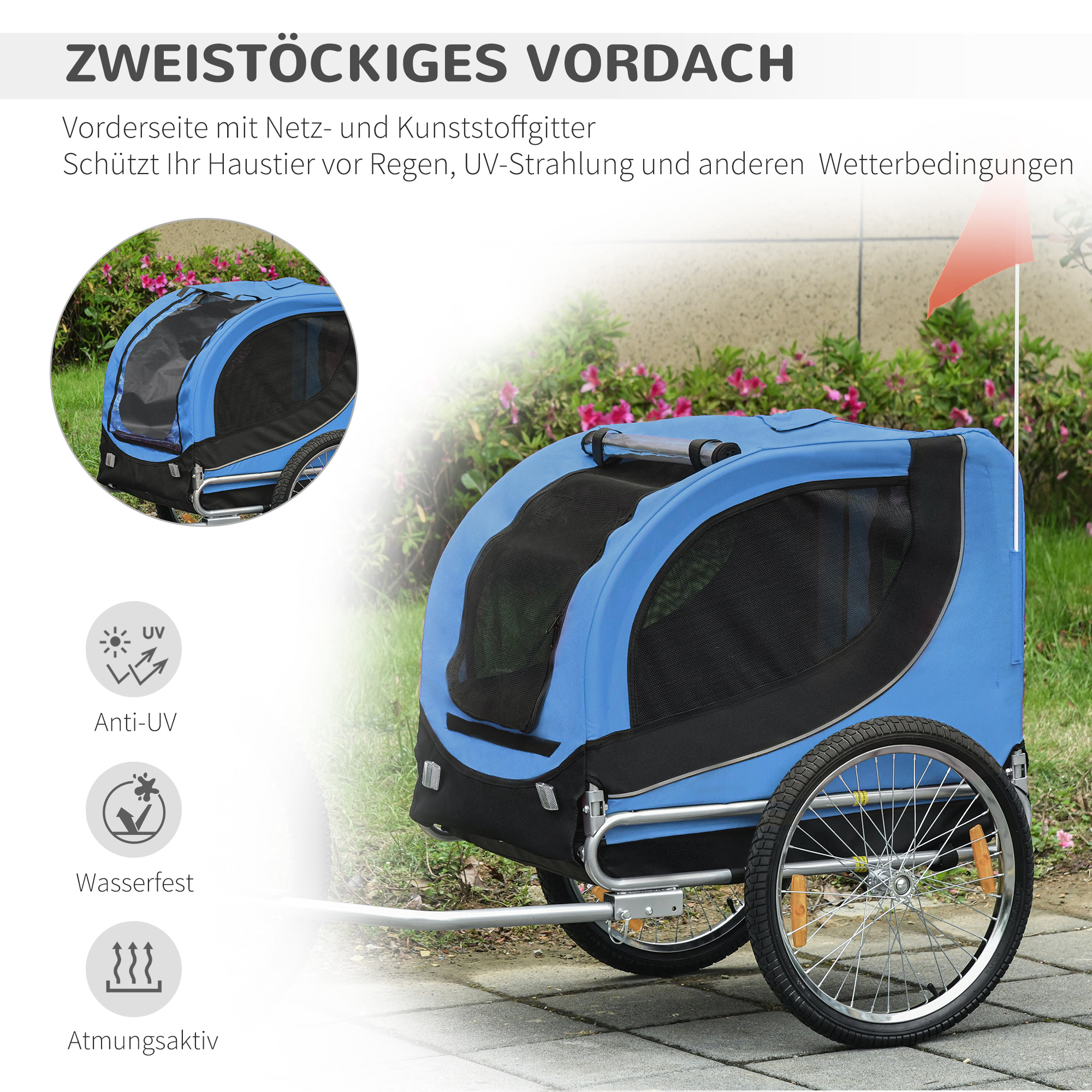 Fahrradanhänger bis 20kg Universalkupplung Sicherheitsanker Reflektor Stahl Blau+Schwarz