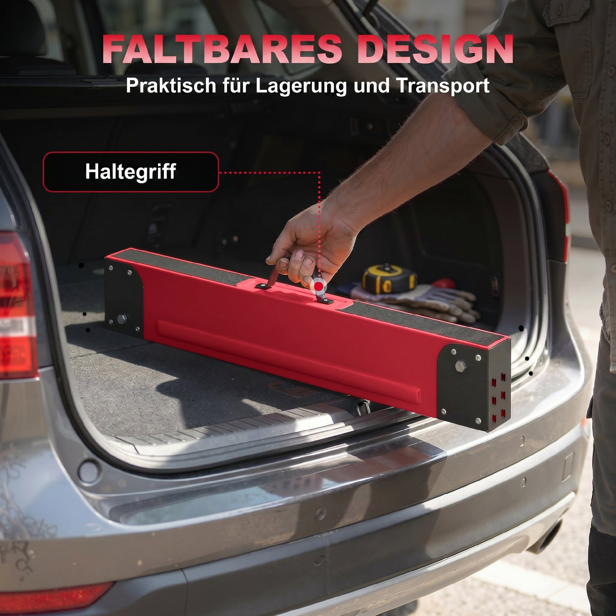 2er Set Arbeitsbock bis 1160 kg klappbar Sägebock 7-fach höhenverstellbar 64-81 cm Gerüstbock aus Metall mit Griff Rot