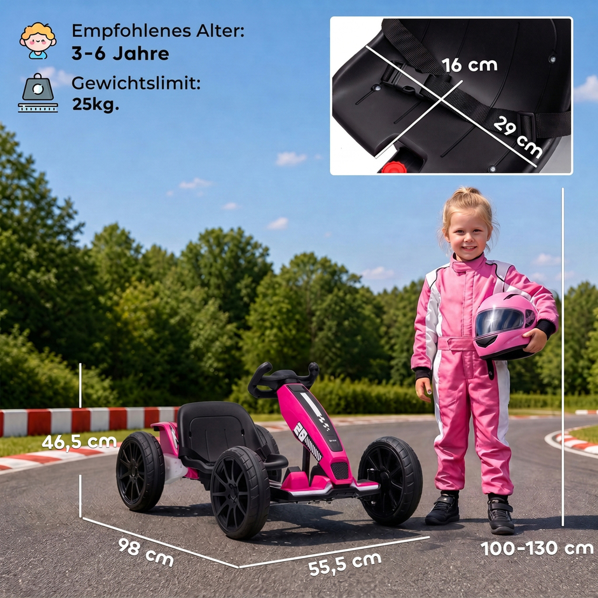 Elektro Go-Kart für Kinder 12V Gokart mit 2 Motoren, 4-fach verstellbarem Sitz Sanftanlauf EVA-Räder LED-Scheinwerfer