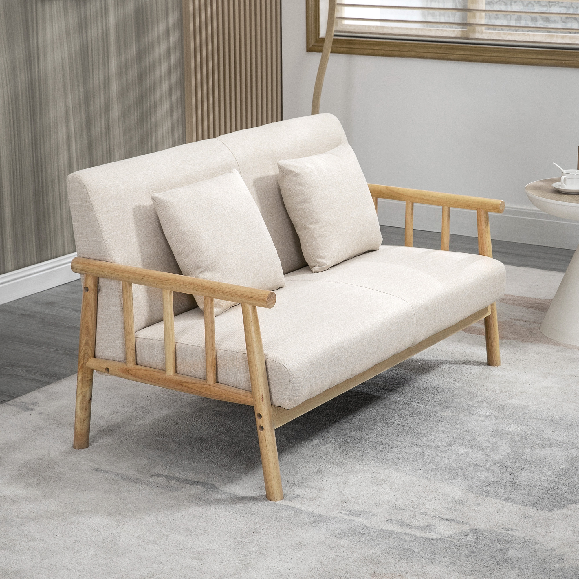 2-Sitzer Sofa, Stoffbezug in Leinenoptik, kompakt, bis 200 kg, Holzrahmen, 123L x 69B x 74H cm, Beige