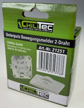 Unterputz PIR-Bewegungsmelder 160°, LED geeignet, 2-Draht Technik, weiß