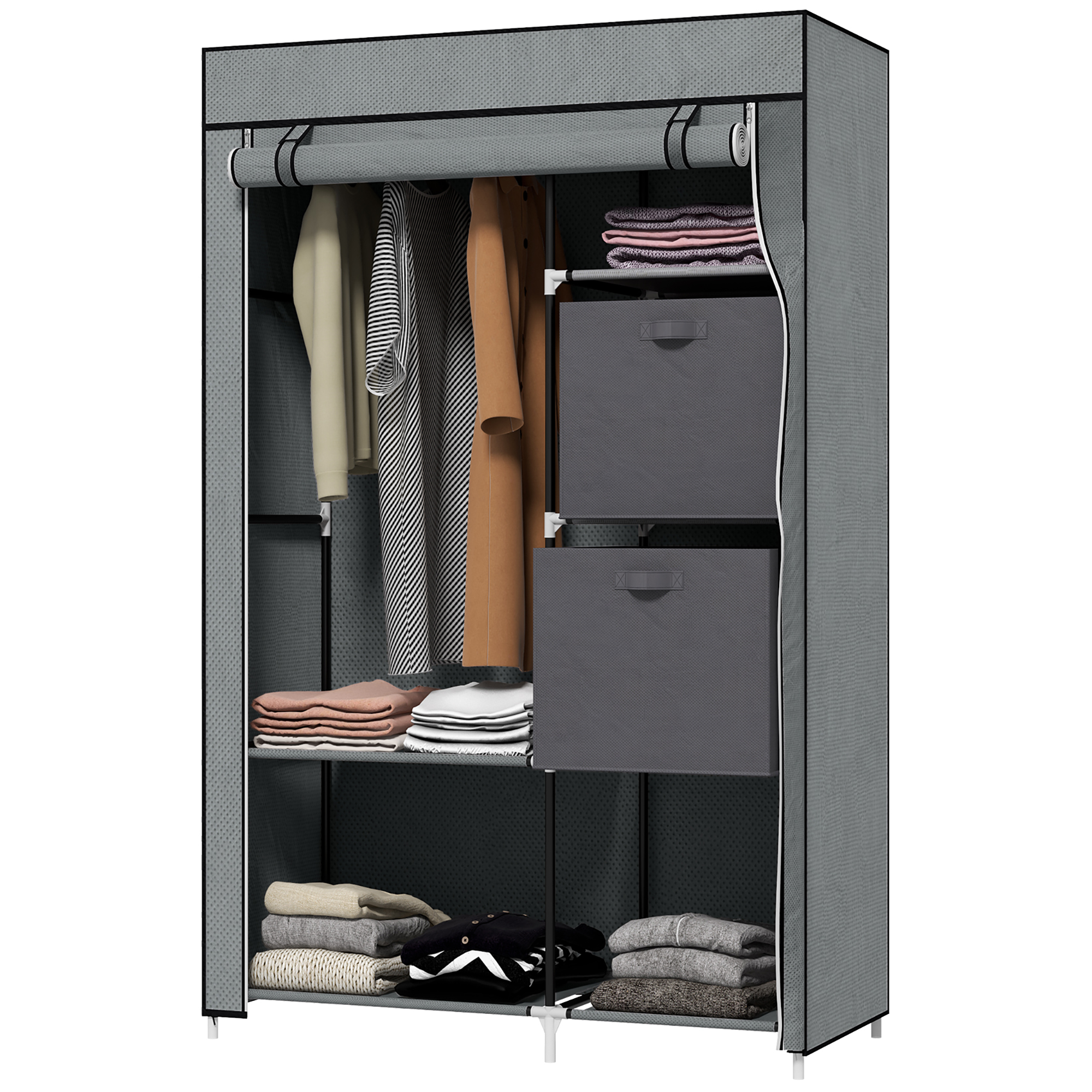 Stoffschrank Kleiderschrank faltbarer Schrank, 1 Kleiderstange, 6 Regalböden, 102 x 42.5 x 162.5 cm, Grau