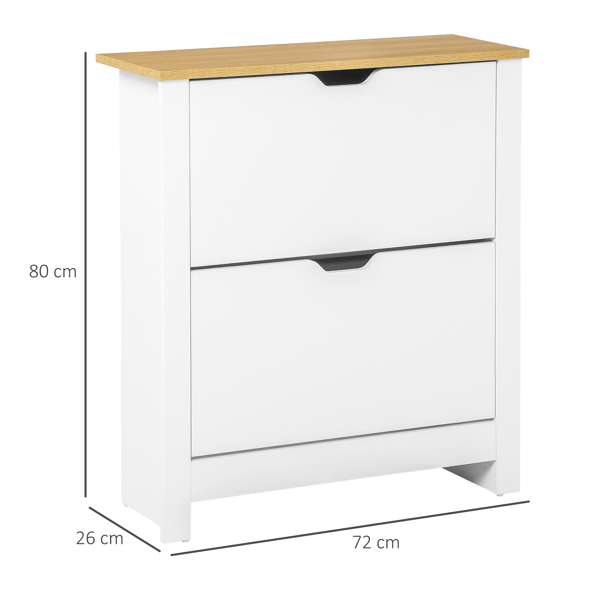 Schuhschrank Schruhregal Schuhaufbewahrung, 2 Fächer, 12 Paar Schuhe,  72 cm x 26 cm x 80 cm, Weiß + Braun