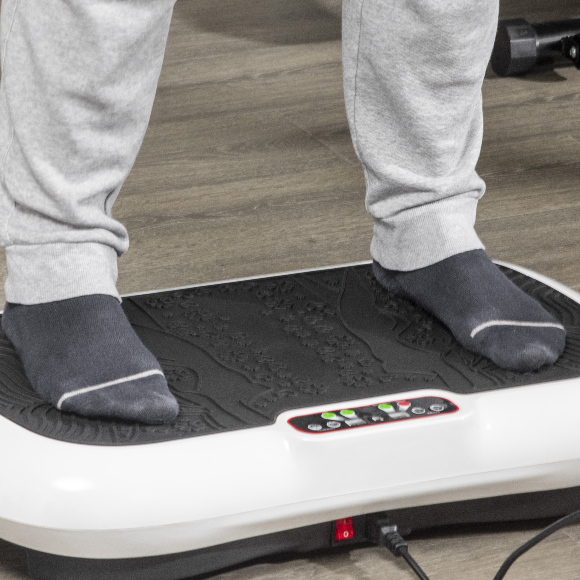 Vibrationsplatte mit 99 Stufen, 2 Fitnessbändern 73 x 40 x 13cm Weiß+Schwarz