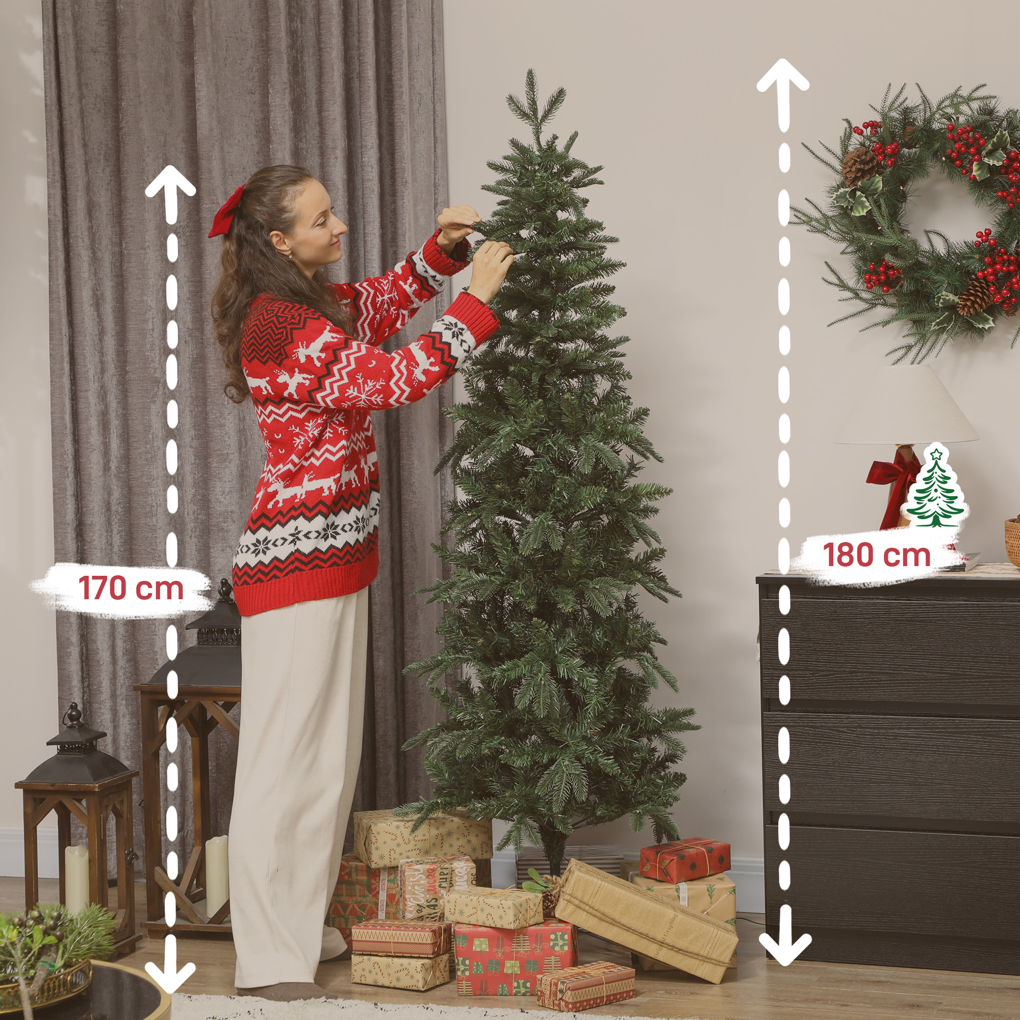 Weihnachtsbaum künstlich 180 cm Christbaum mit 605 dichten Zweigen, 200 warmweiß LED Indoor