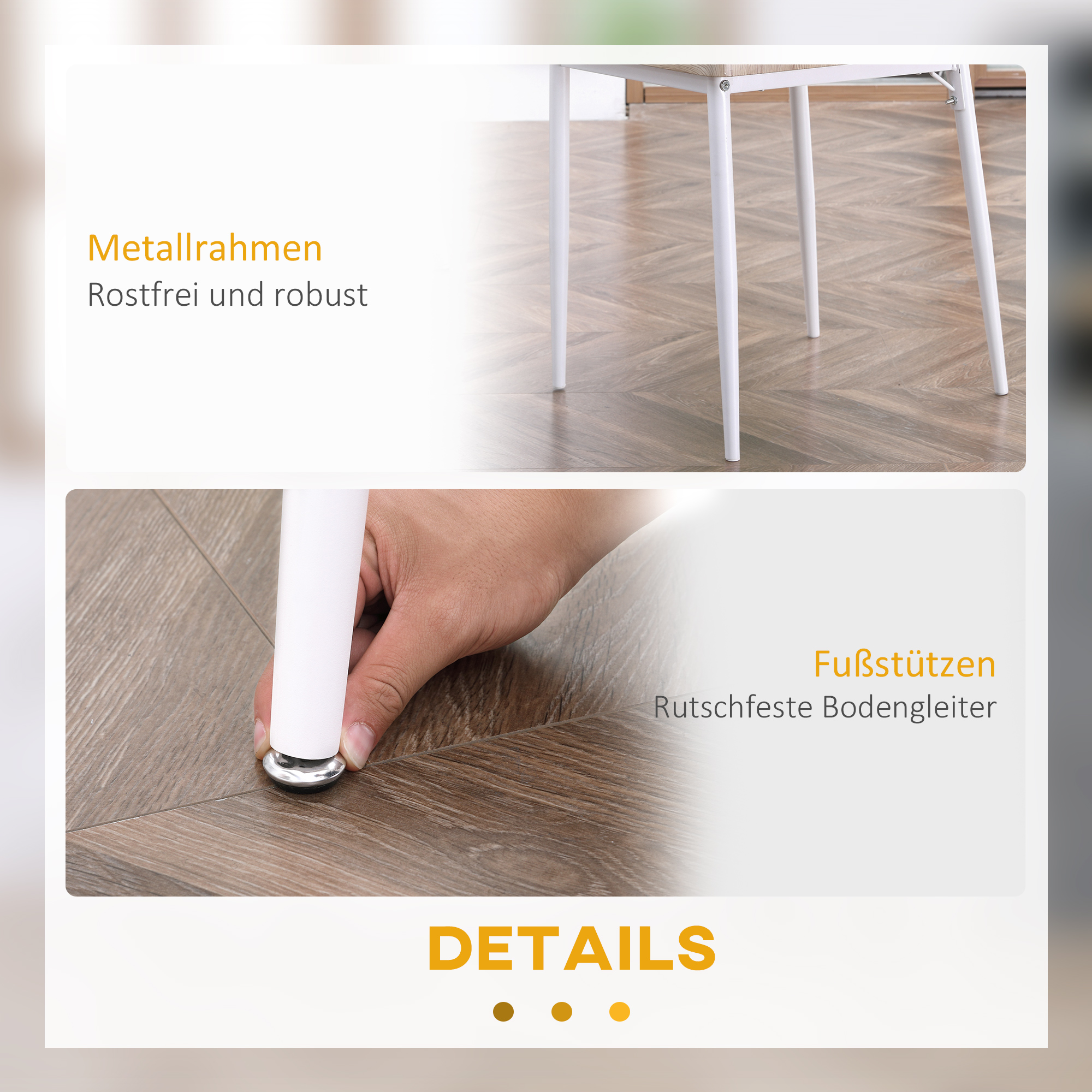 3-teilige Essgruppe Esstisch mit 2 Stühlen Esszimmergruppe mit Metallgestell Sitzgruppe für Esszimmer, Küche Nautr+Weiß