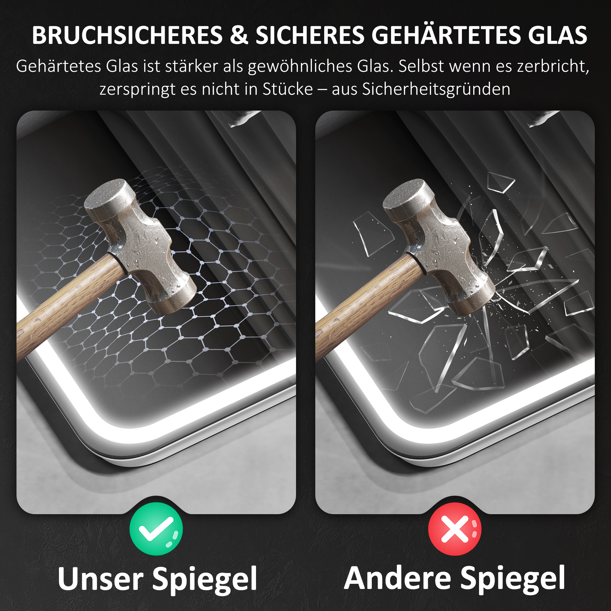 Badezimmerspiegel mit LED-Beleuchtung, Anti-Beschlags-Pad, 3 verstellbare Farben, Uhr, 700 x 900 mm, Silberfarben