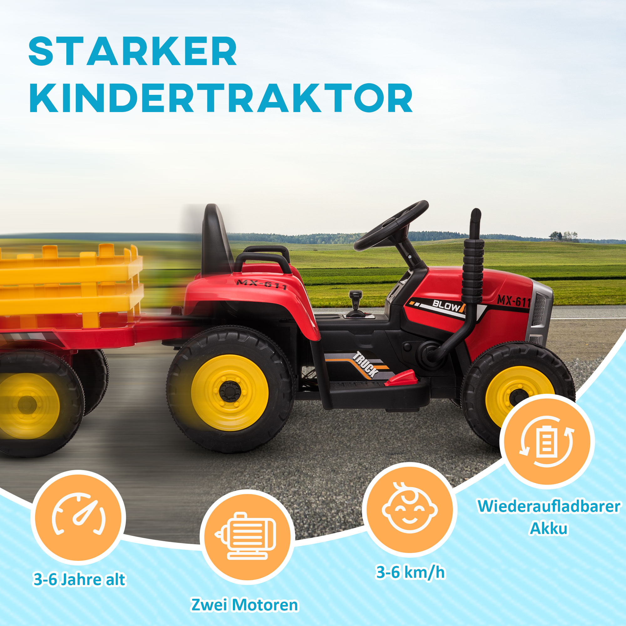 Kinderfahrzeug Kinder-Traktor, rot & schwarz