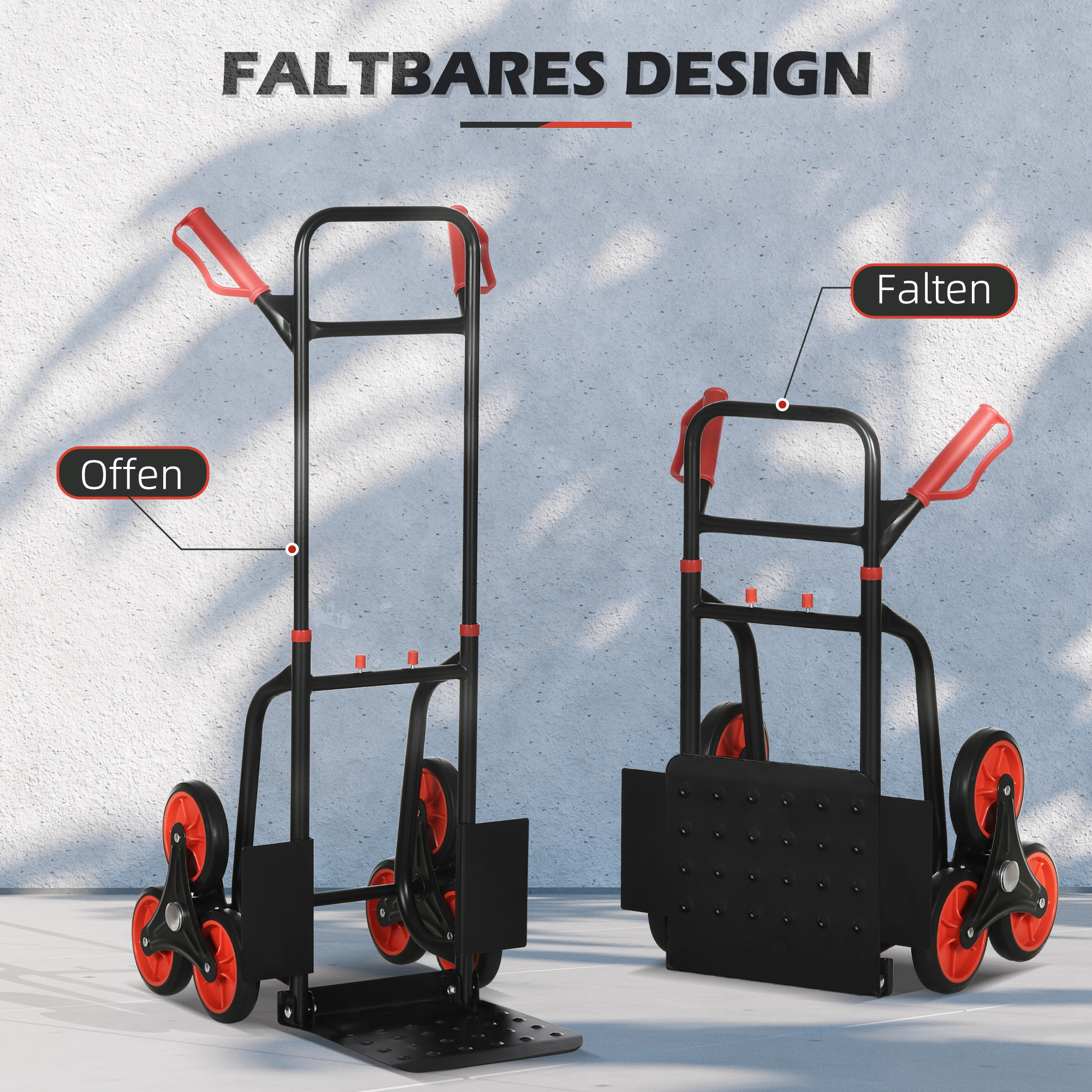 Treppensteiger Sackkarre klappbar Transportkarre mit Stahlrahmen max. 120kg 105,5 cm Transportwagen für Umzug Werkstatt Lager