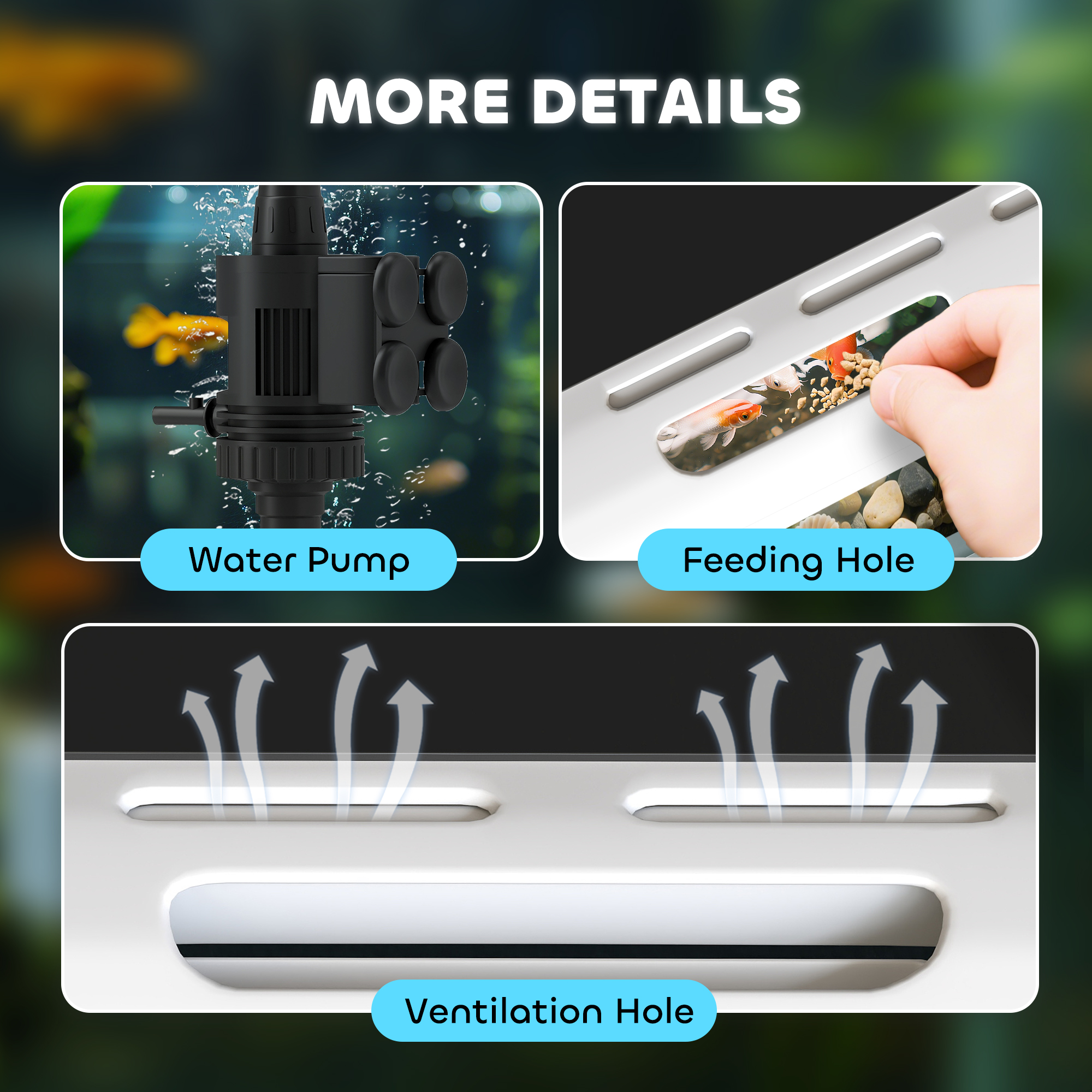 Aquarium, 17 L Tropenfischaquarium, leichte Pflege, klare Sicht, mit LED-Leuchten, 35L x 21B x 31H cm, Weiß+Schwarz