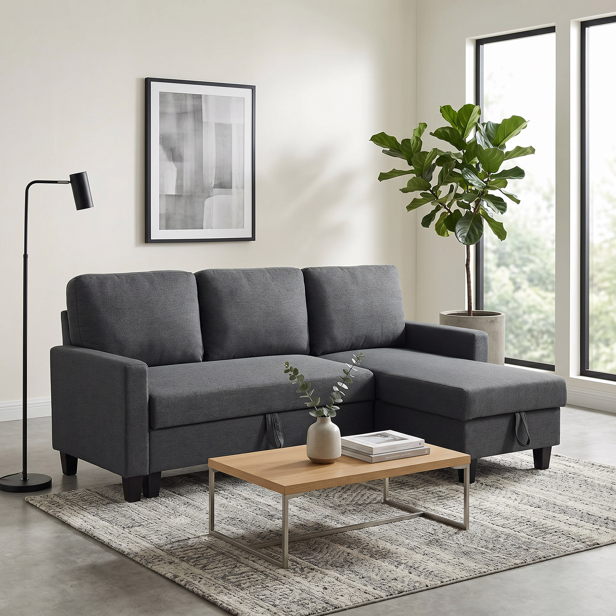 Ecksofa mit Schlaffunktion und Bettkasten L-Form Schlafsofa mit Verwandelbarer Chaiselongue, für Wohnung und Wohnzimmer