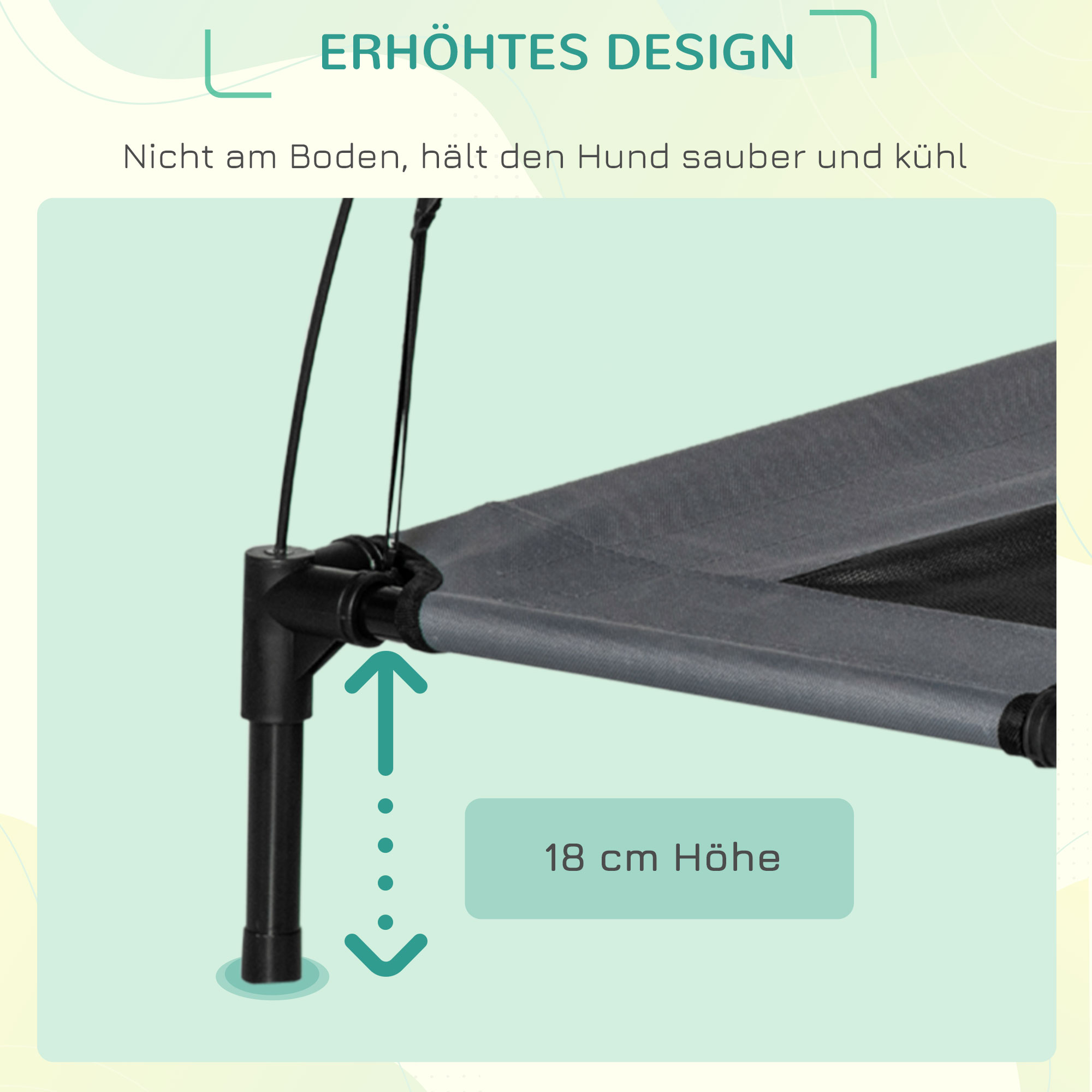 Erhöhtes Hundebett mit Baldachin, Haustierbett, Hundeliege outdoor mit Dach, Atmungsaktiv, Taftstoff für Camping Grau 92 x 76 x 90 cm