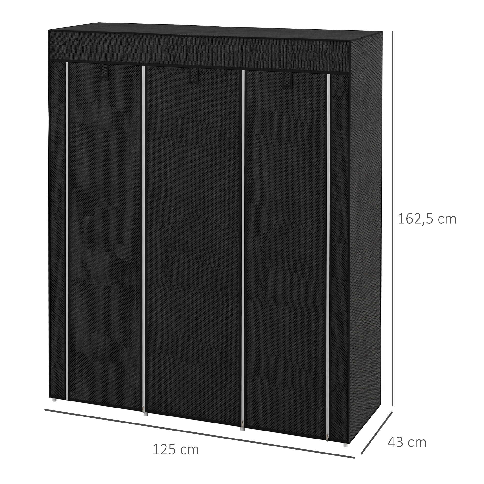 Schrank aus Stoff, Aufbewahrungslösung, 8 Regale, 2 Kleiderstangen, Schwarz