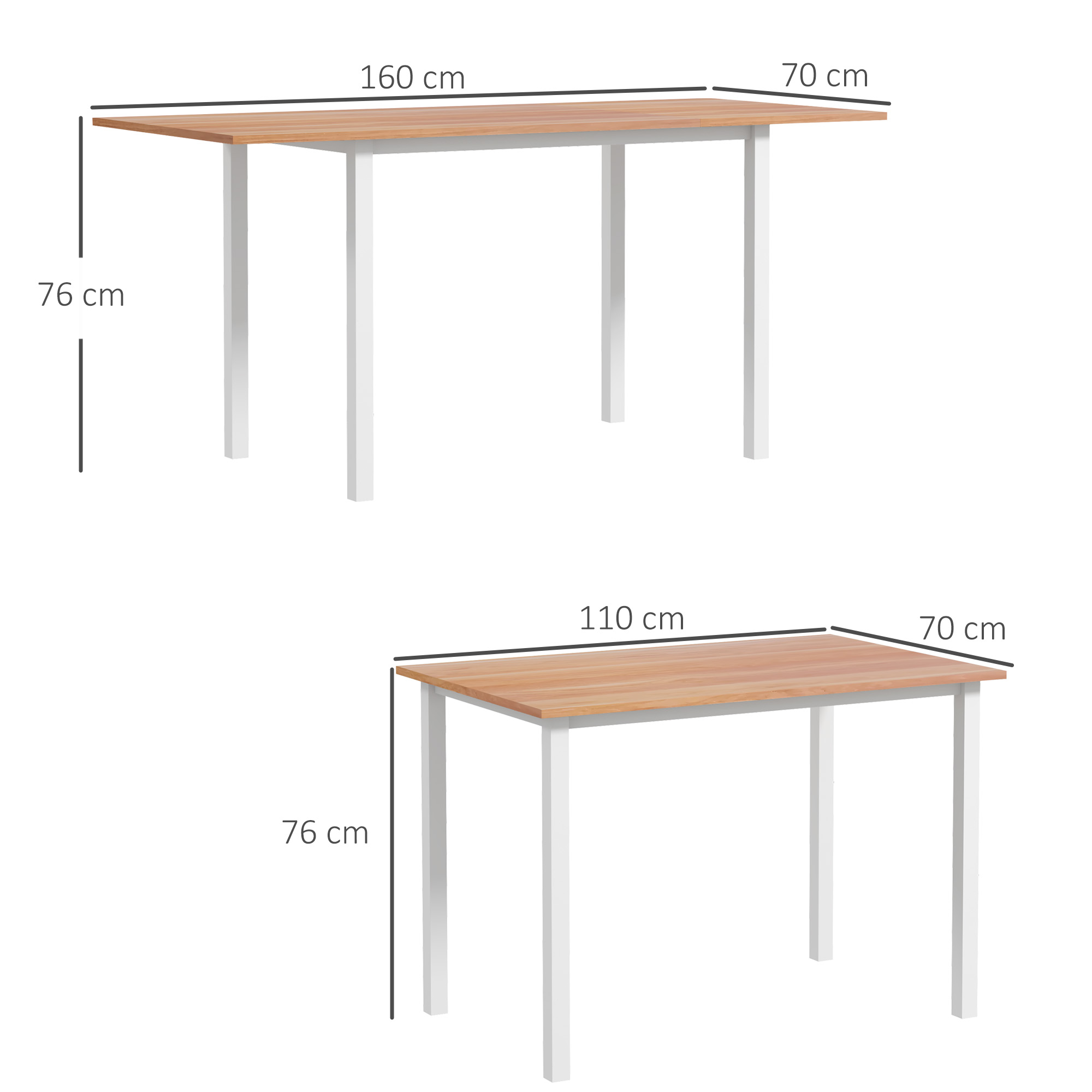 Esstisch für 6 Personen, Küchentisch, Erweiterbar, Küchentisch, Braun + Weiß