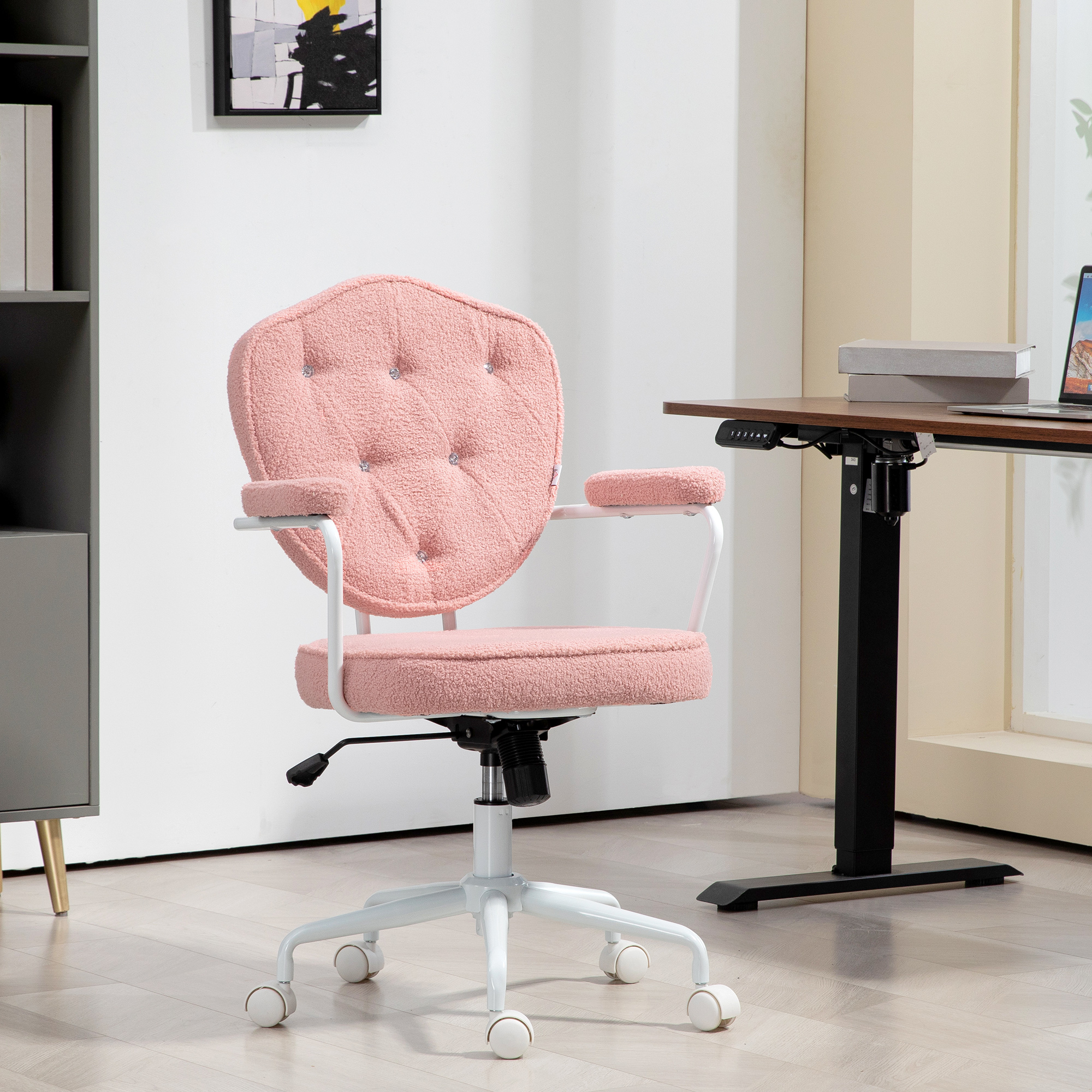 Bürostuhl mit geknöpftem, weichem Bezug, höhenverstellbar, Rosa