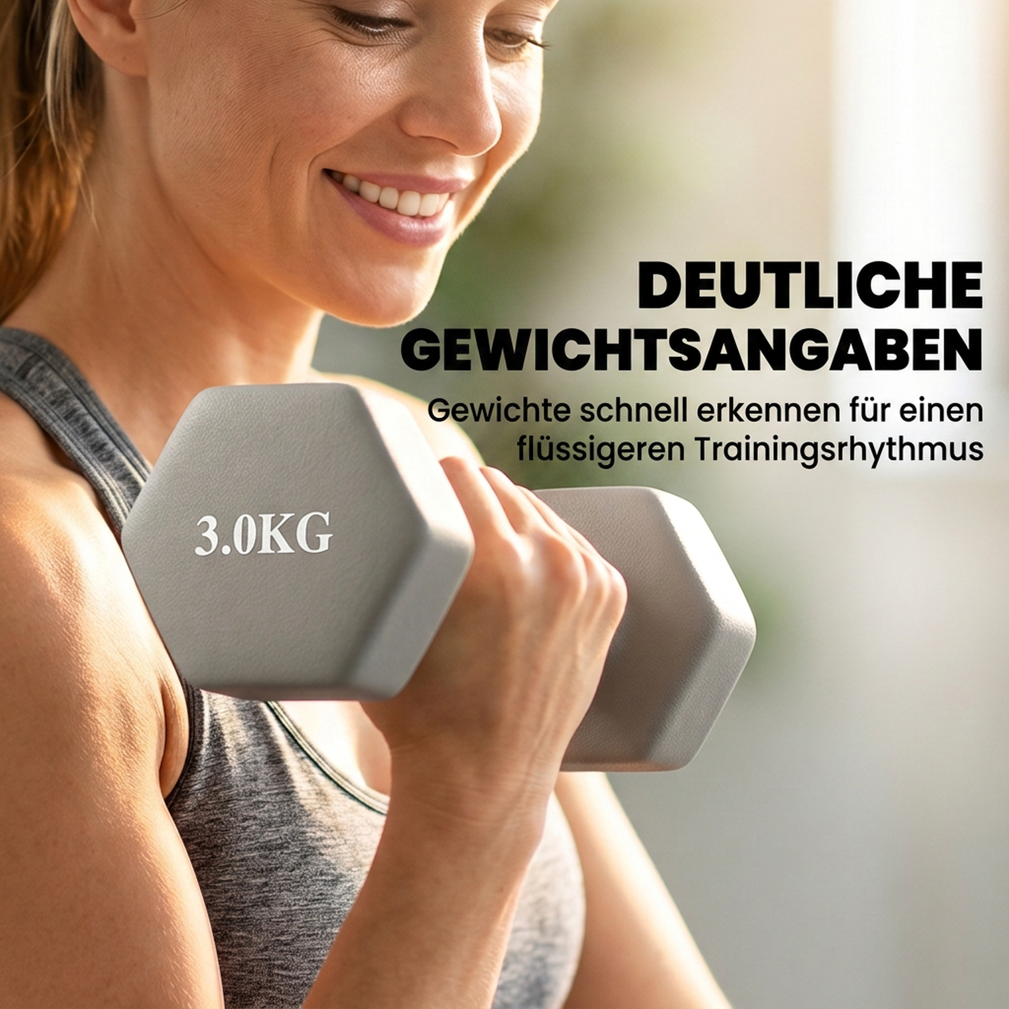 Hanteln Set 3 Paar 1kg 3kg 5kg Kurzhanteln mit Holzständer, rutschfeste Griff, Gusseisen Hexagon Hellgrau