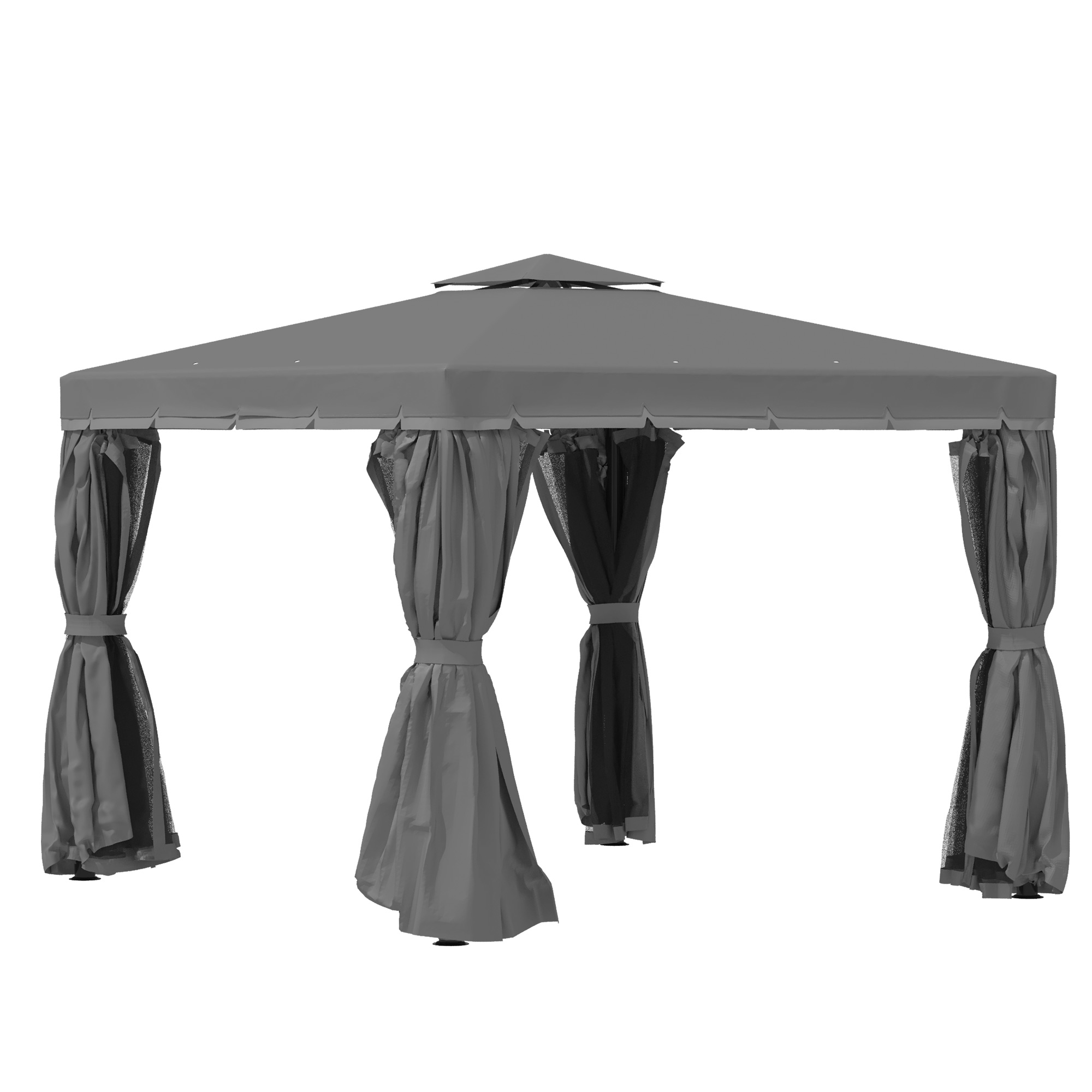 Gartenpavillon Pavillon 2,96 x 2,96 m Gartenzelt mit Doppeldach Festzelt Partyzelt mit 4 x Seitenteile Moskitonetz wetterfest Aluminium Polyester Dunkelgrau