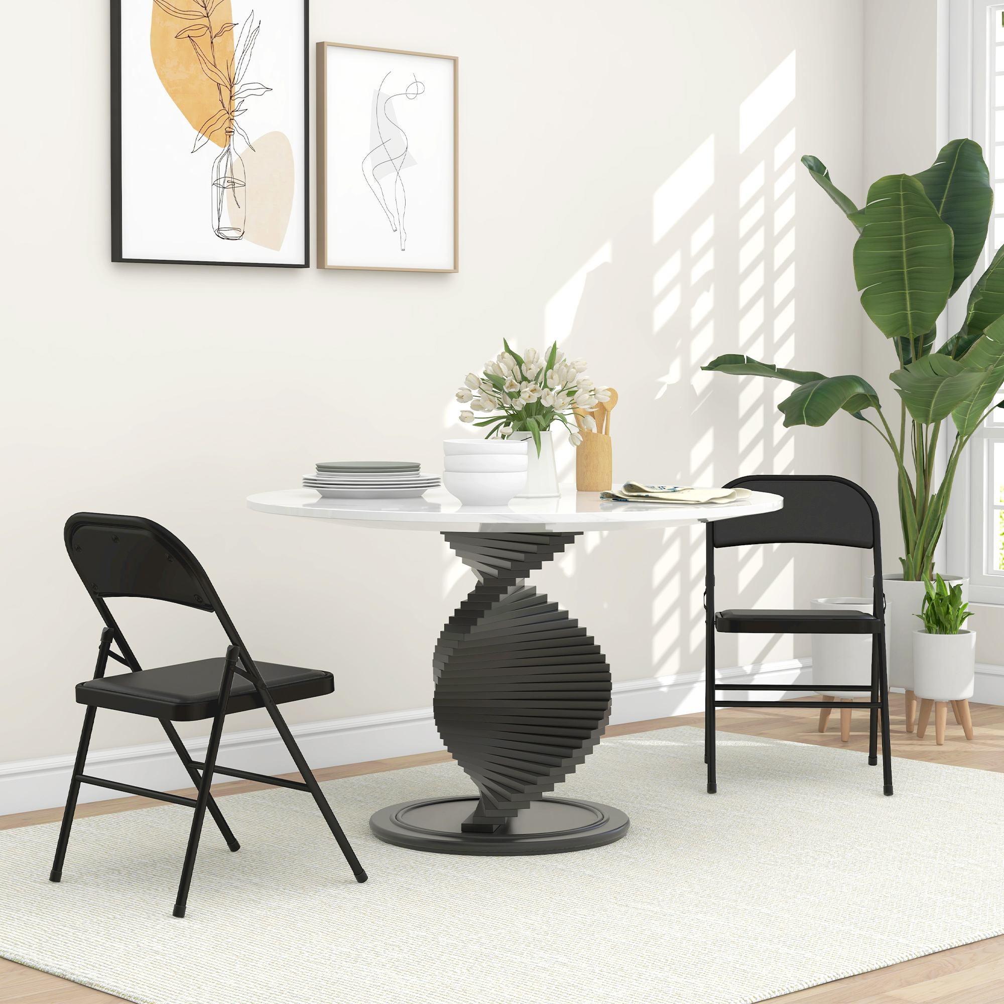 2er-Set Klappstühle, Tragbare Bürostühle, Metallbeine, Faltstuhl für Büro, Empfang, Wartezimmer, Kunstleder, Schwarz