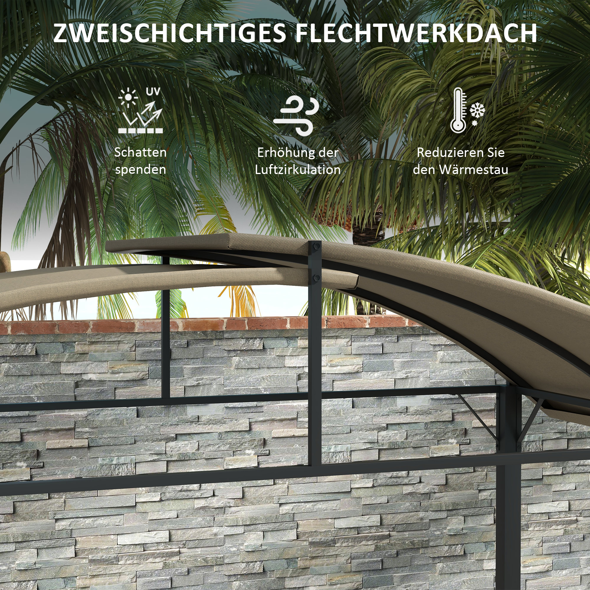 Grillpavillon, 2 Seitenablagen, Haken, Stahlrahmen, 1,1 x 2,3m, Khaki