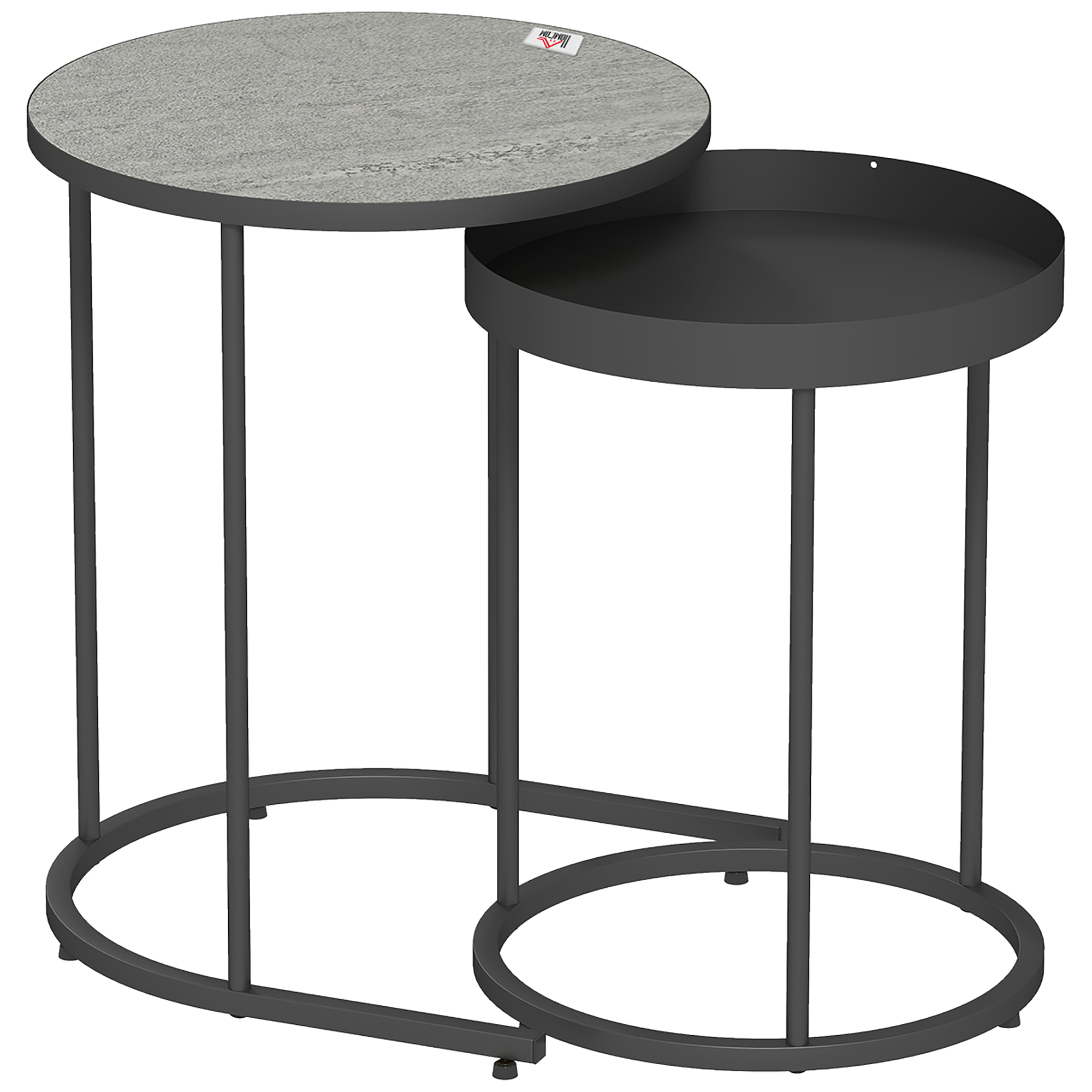 2er-Set Wohnzimmertische, ineinander verschiebbar, Tablett-Design, Metall, Grau