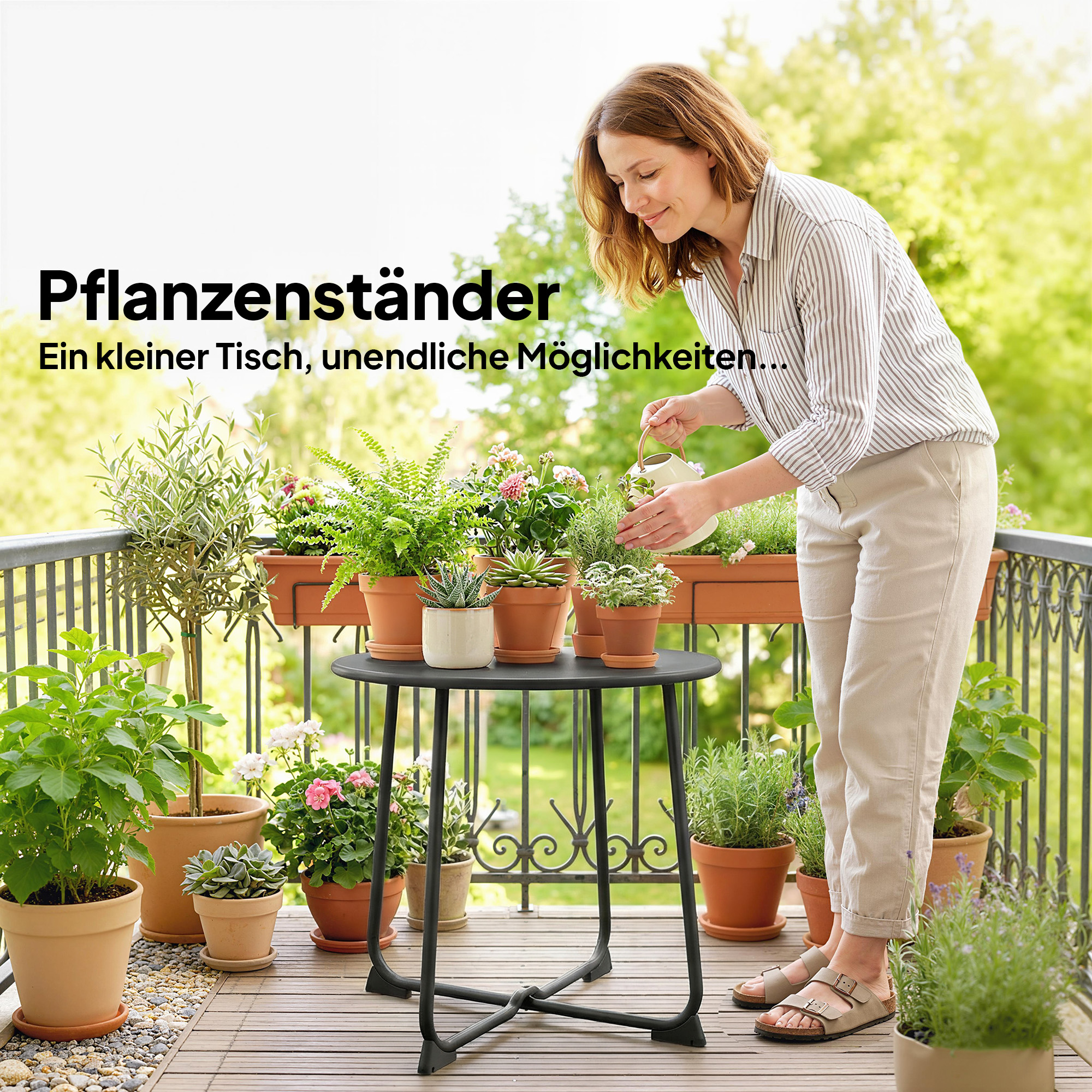 50cm runder Outdoor-Tisch, Metall Gartencouchtisch mit X-förmigem Gestell und rutschfesten Füßen, Schwarz