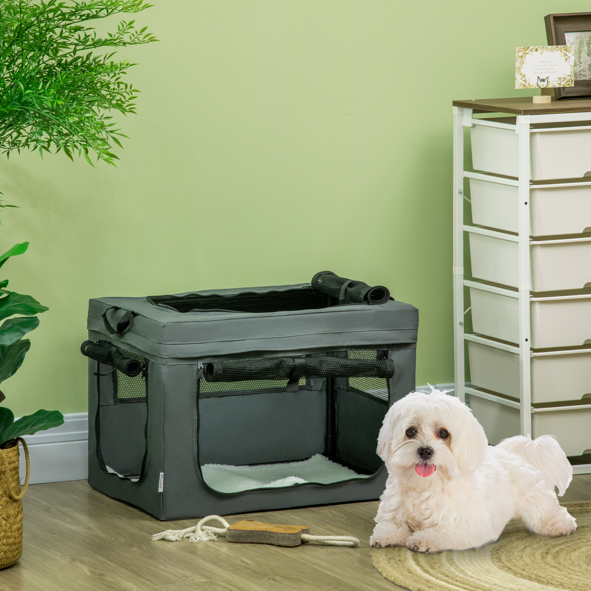 Transportbox, faltbar, 3 Eingänge, Innenkissen, für Hunde und Katzen bis 4 kg/40 cm, grau