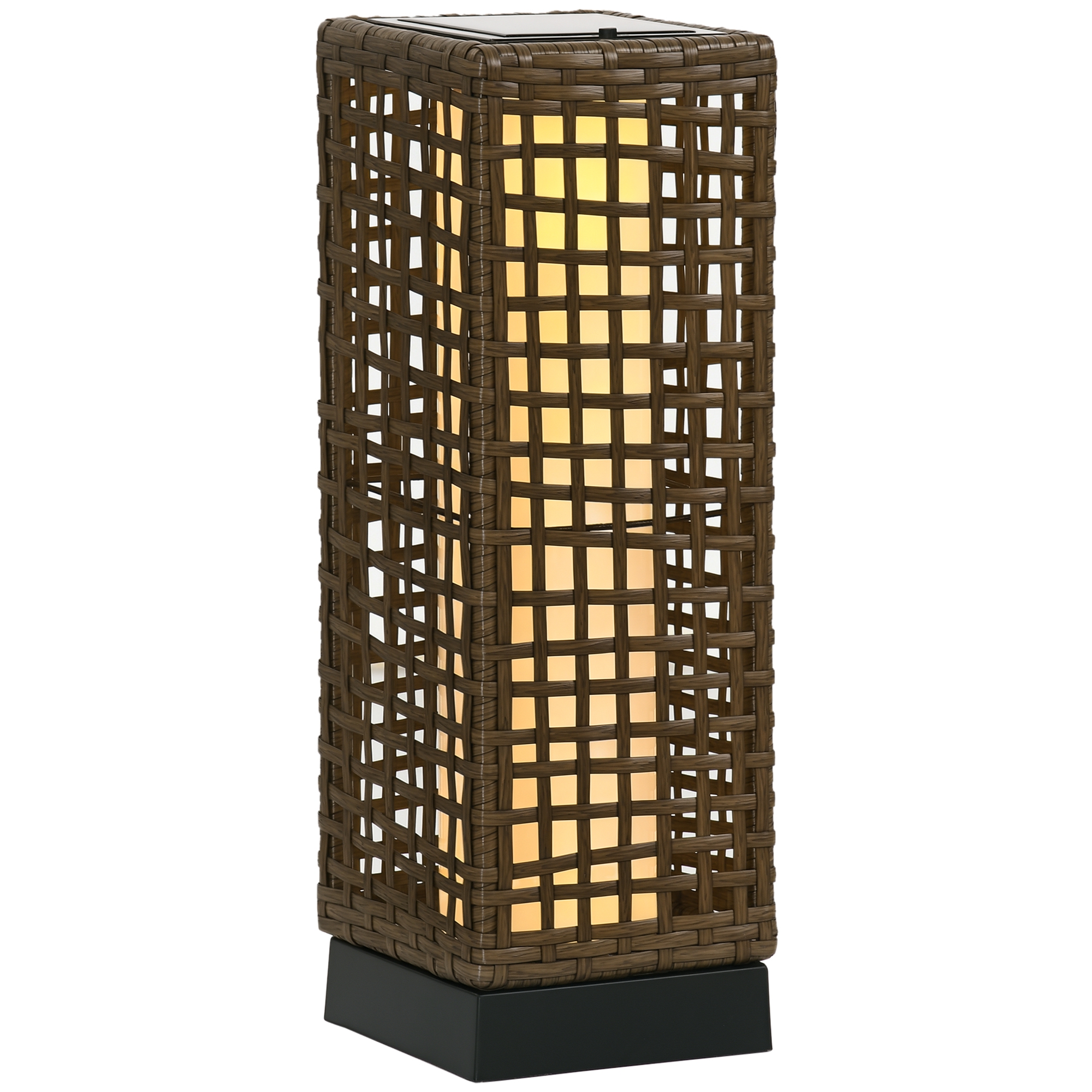 Außenleuchte, Gartenlampe, Solarbetrieb, 8h Leuchtdauer, Einschaltautomatik, Rattanoptik, 15,5 x 15,5 x 46 cm