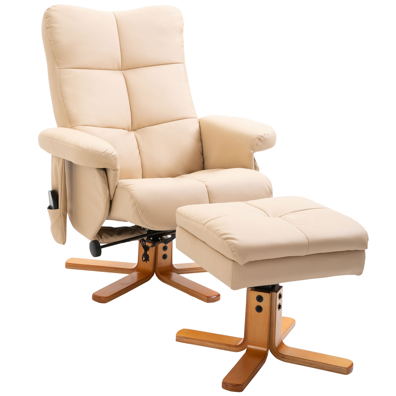 Relaxsessel Massagesessel mit Fußhocker Stauraum Liegefunktion Fernsehsessel mit Massagefunktion TV Sessel 145°-Neigung Polyester Cremeweiß 80 x 86 x 99 cm