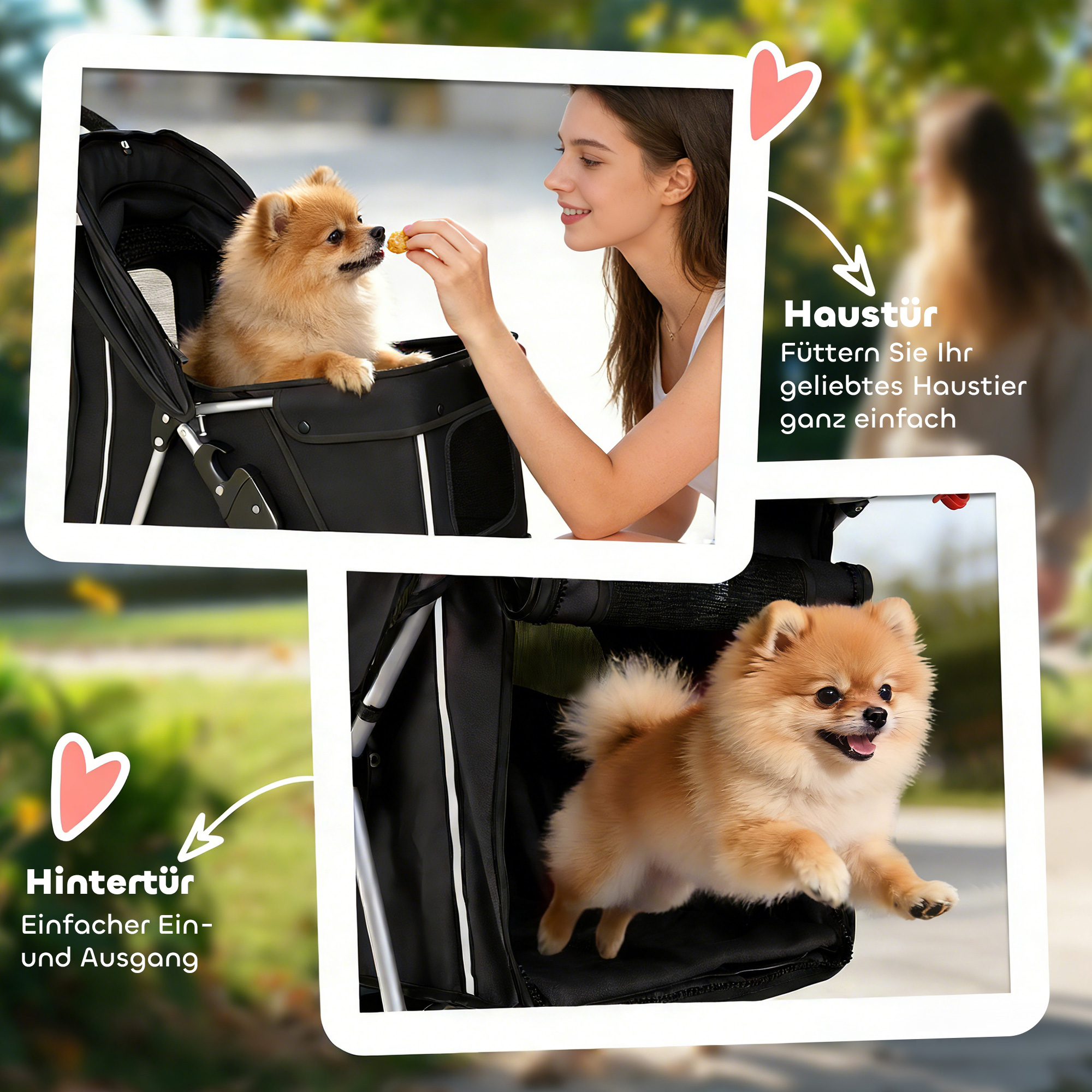 Hundewagen Faltbar Hundebuggy mit Reflektorstreif Aufbewahrungskorb Kissen für kleine Hunde bis 10 kg 77x44x102 cm Schwarz