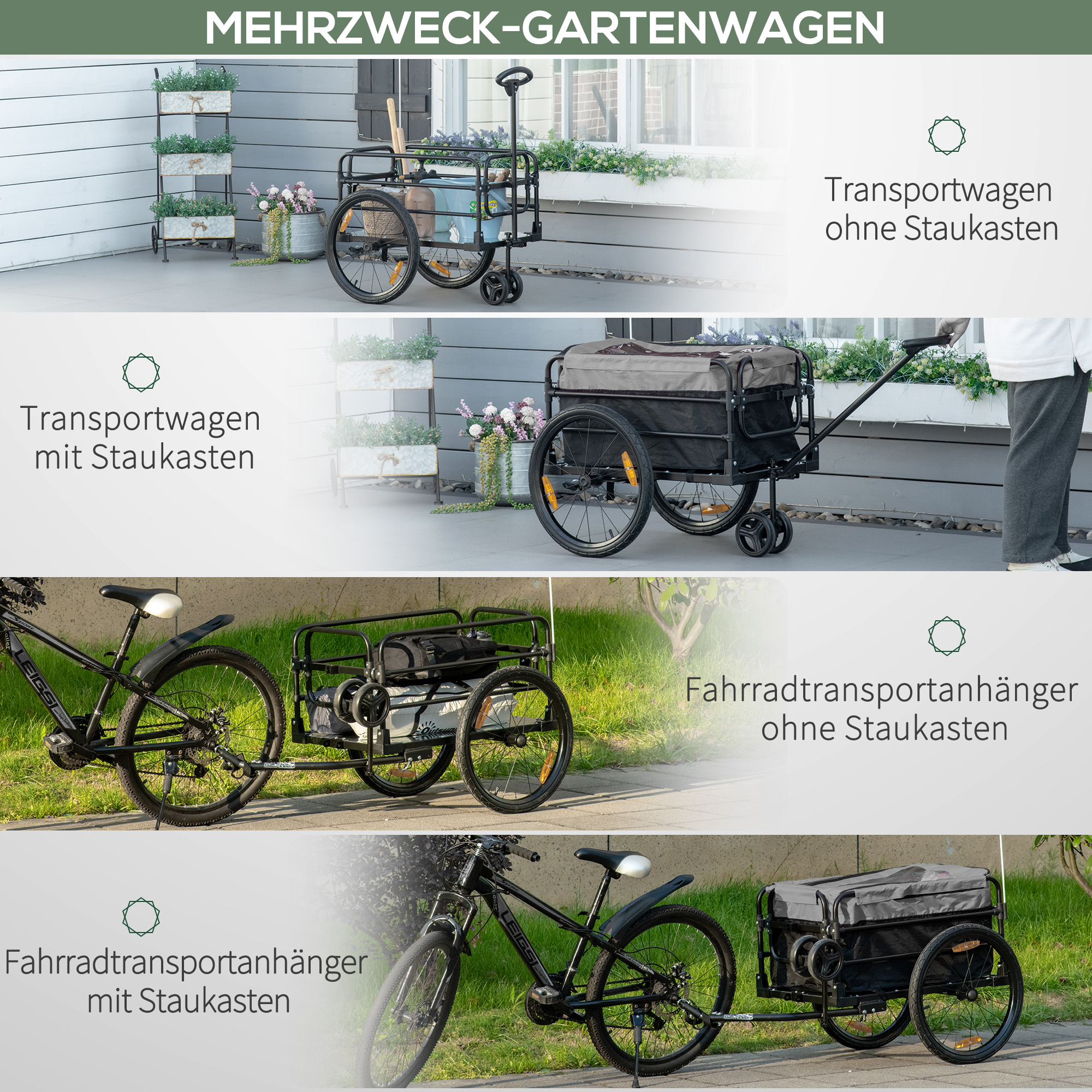 Lastenanhänger Bollerwagen 130 x 64 x 103 cm Stahl Schwarz+Grau