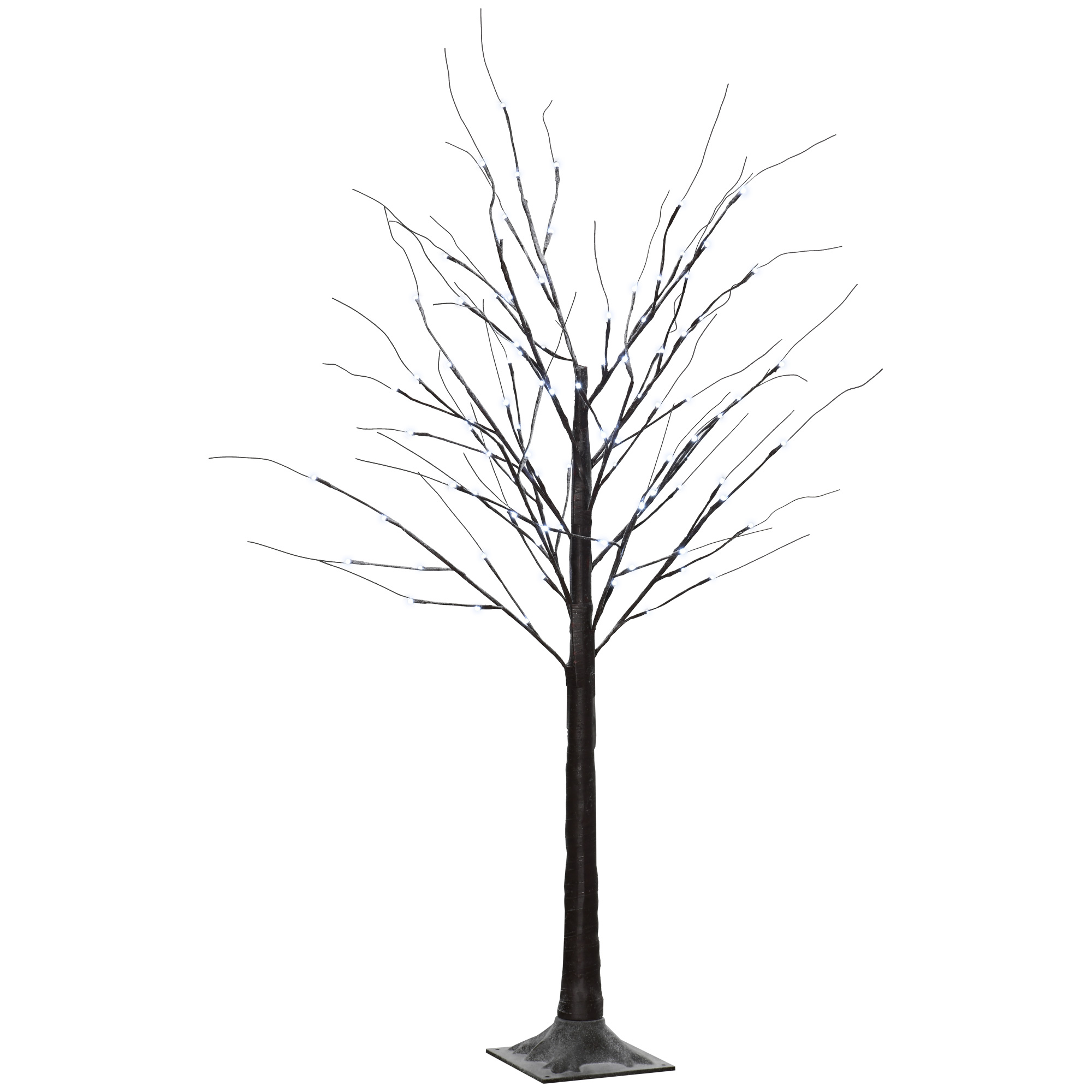 Künstliche Birke mit LED-Beleuchtung, 96 warmweiße Mikro-LEDs, 150 cm, Braun