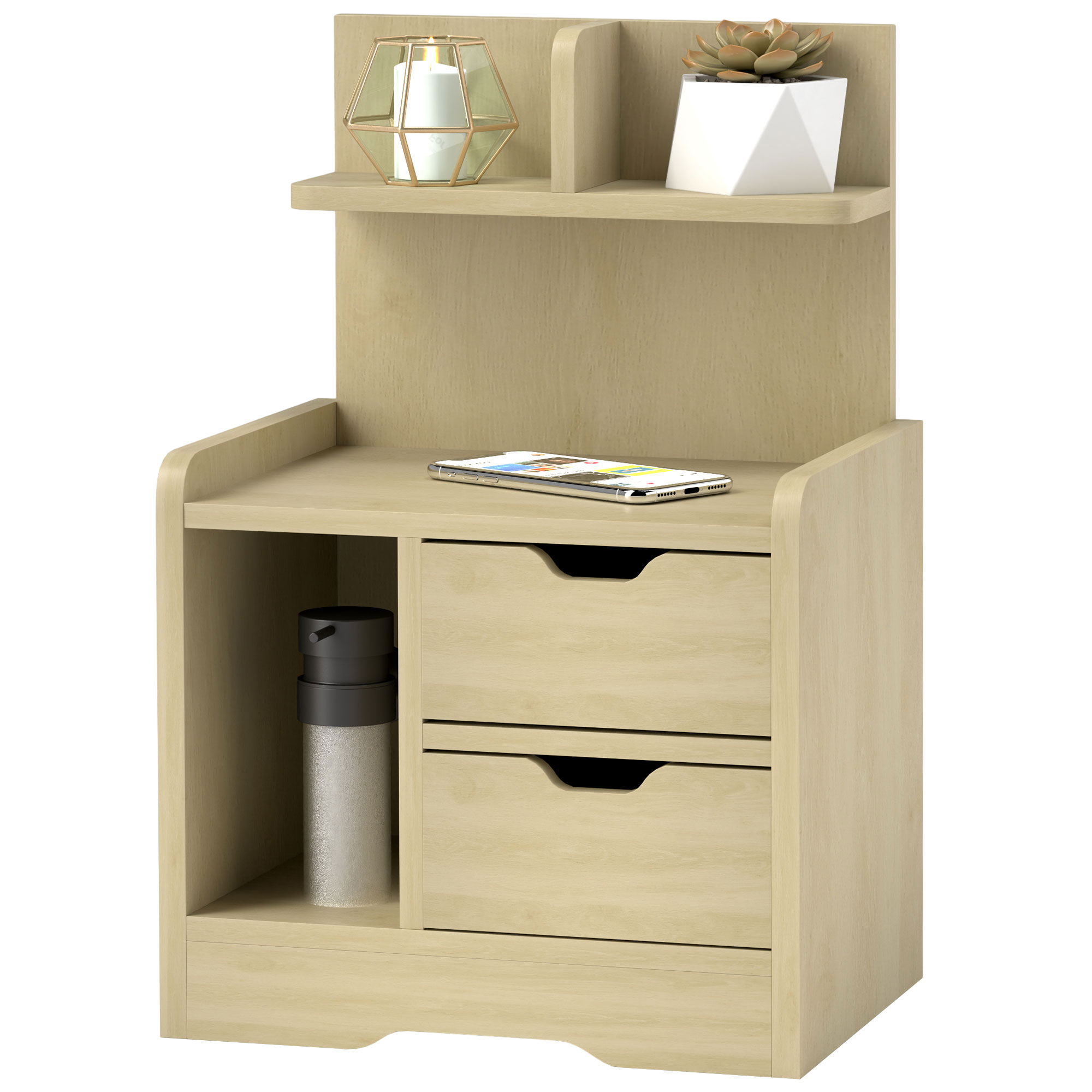 Nachttisch mit 2 Schubladen, offener Ablage, 40x30x60 cm, Holzdekor Nachttisch mit 2 Schubladen, offener Ablage, 40x30x60 cm, Holzdekor