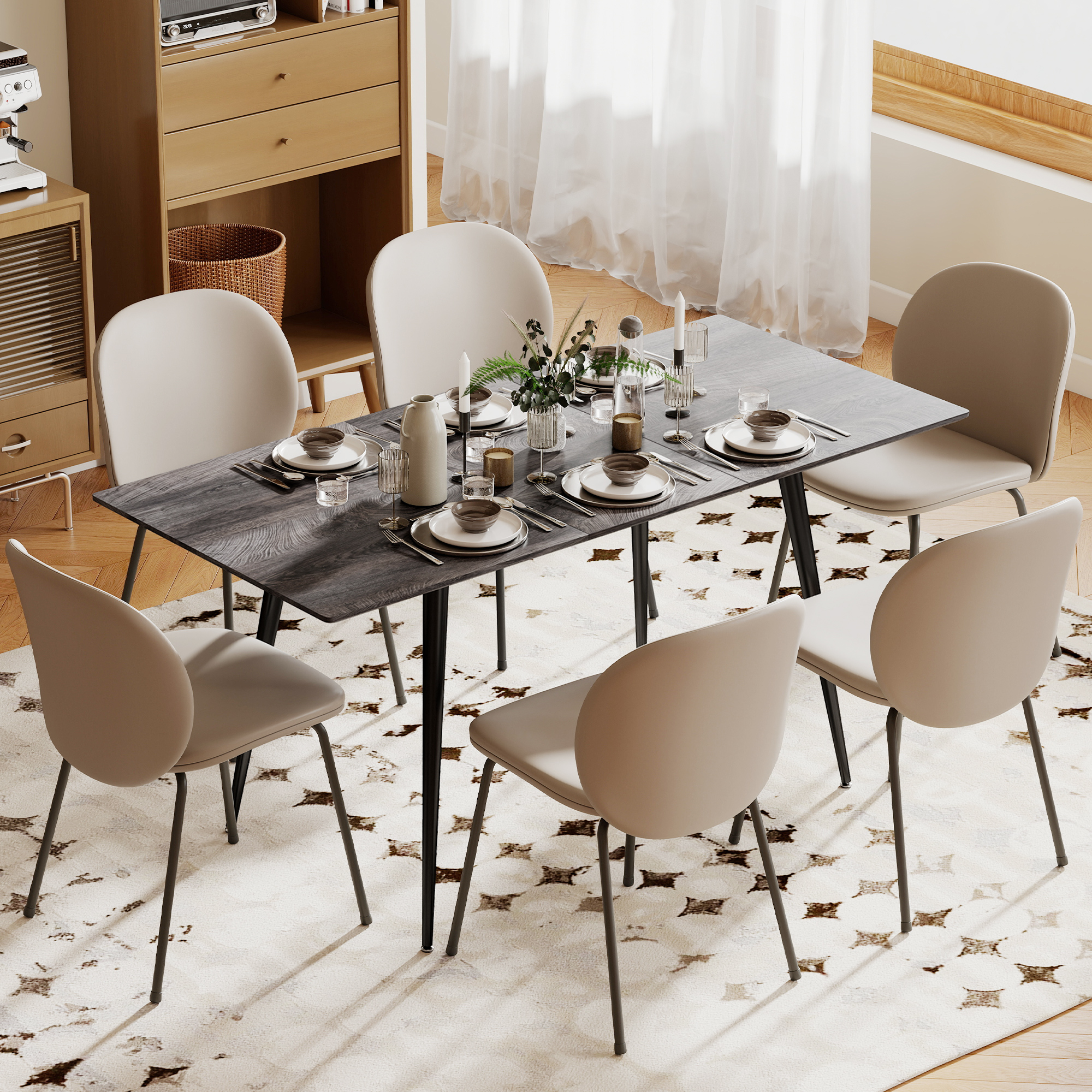 Ausziehbarer Esstisch, Erweiterbarer Tisch für 6-8 Personen, Küchentisch mit soliden Stahlbeinen