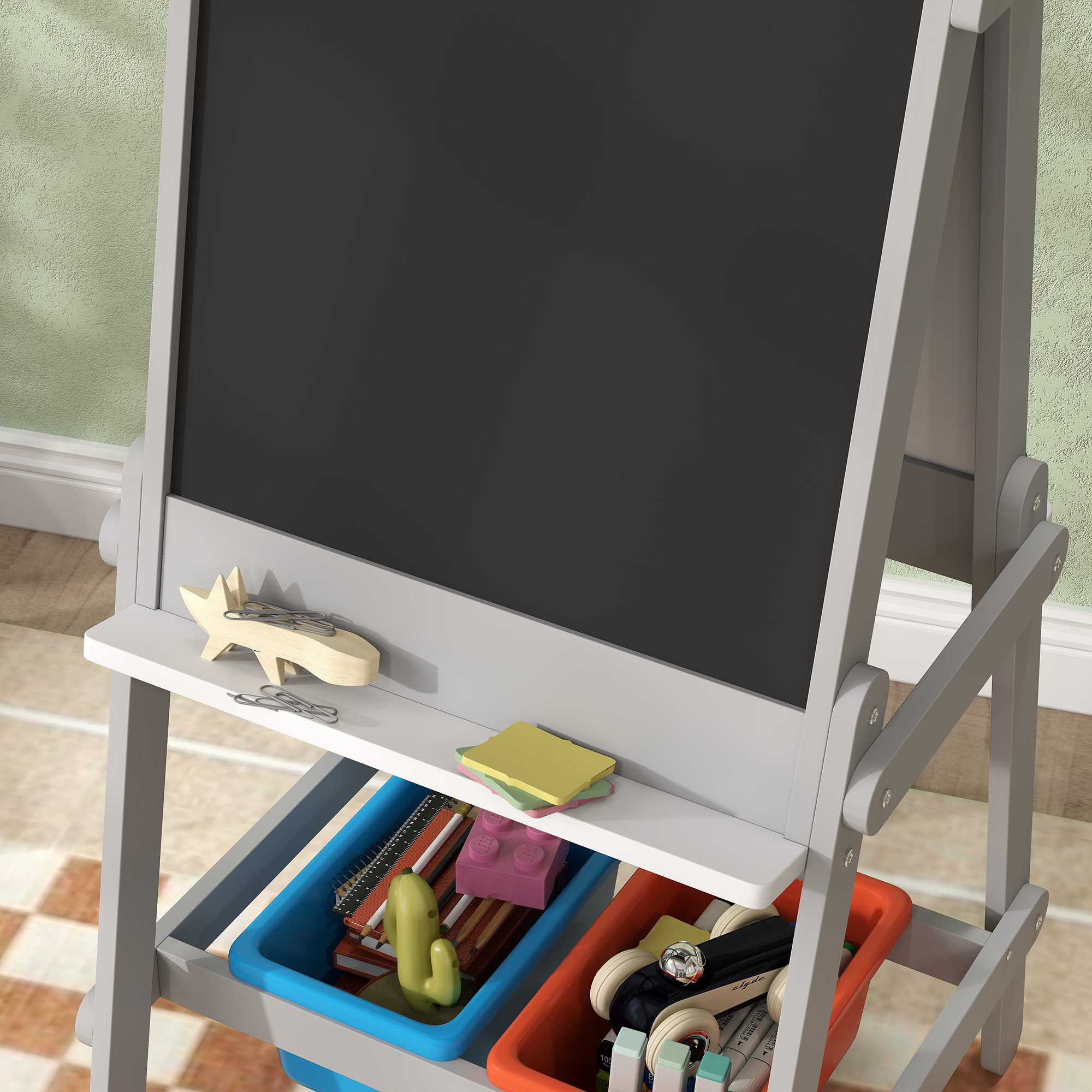 doppelseitige Kindermalstaffelei mit Papierrolle, Kreidetafel, Whiteboard, 3-in-1-Design, zum Zeichnen und Malen