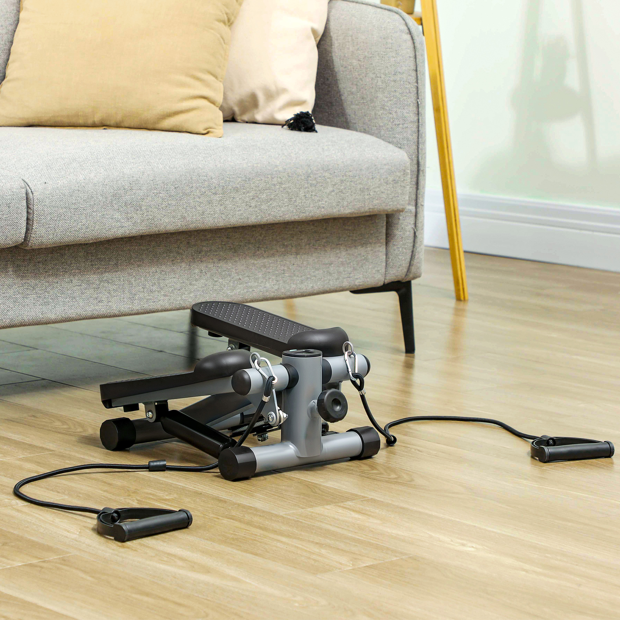 2 in 1 Mini-Stepper für Zuhause mit Power Ropes, LCD-Display Up-Down Swing Stepper 41 x 30,5 x 18,5 cm Grau