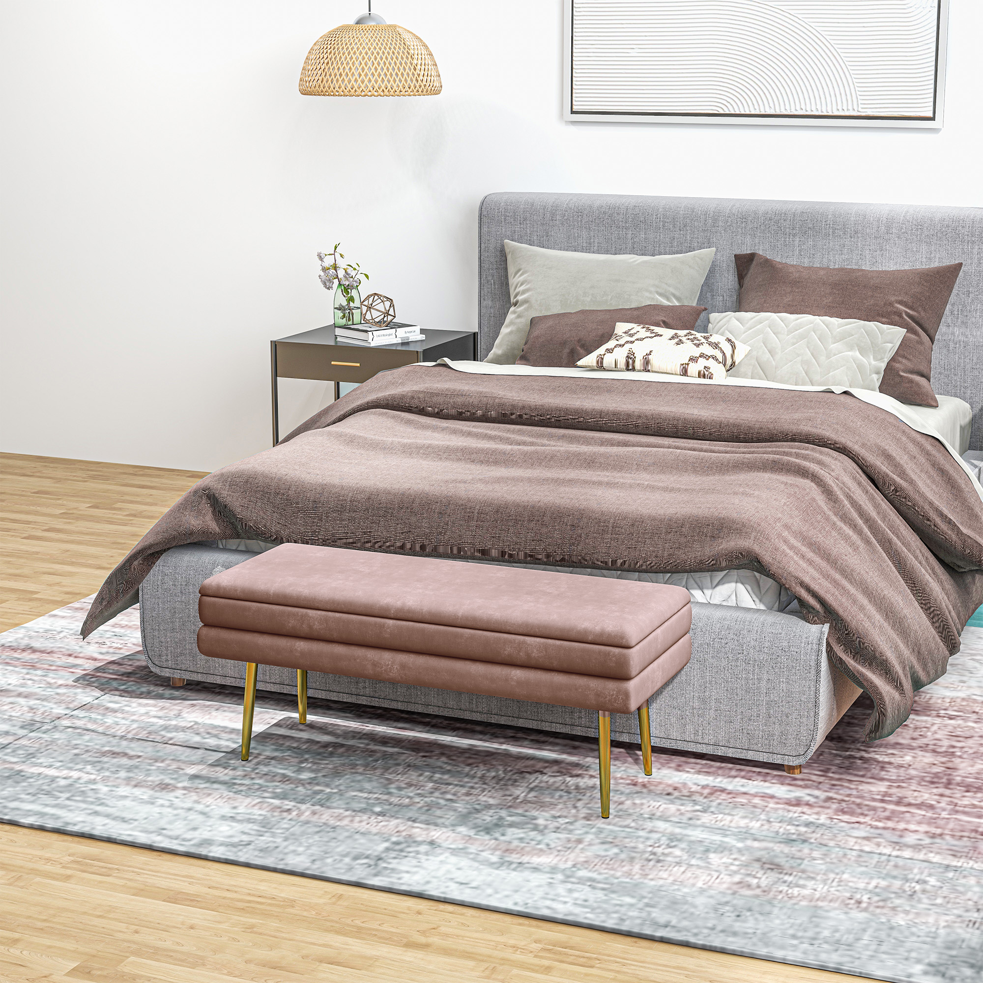 Sitzbank Polsterbank, mit Stauraum, Stahl, 100 x 37,5 x 42 cm, Rosa
