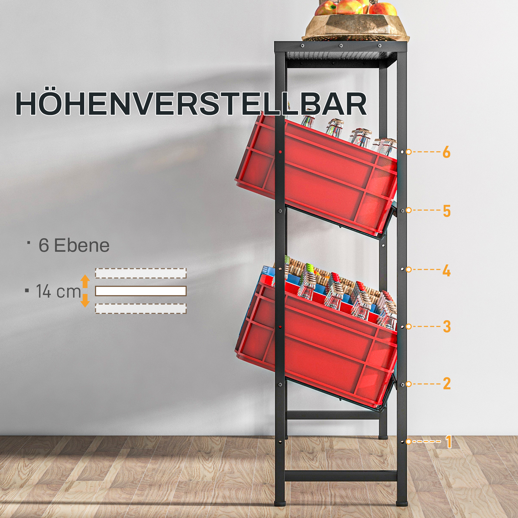 Lagerregal, höhenverstellbar, stabiles Metall, platzsparendes Design, 210 kg belastbar, Schwarz