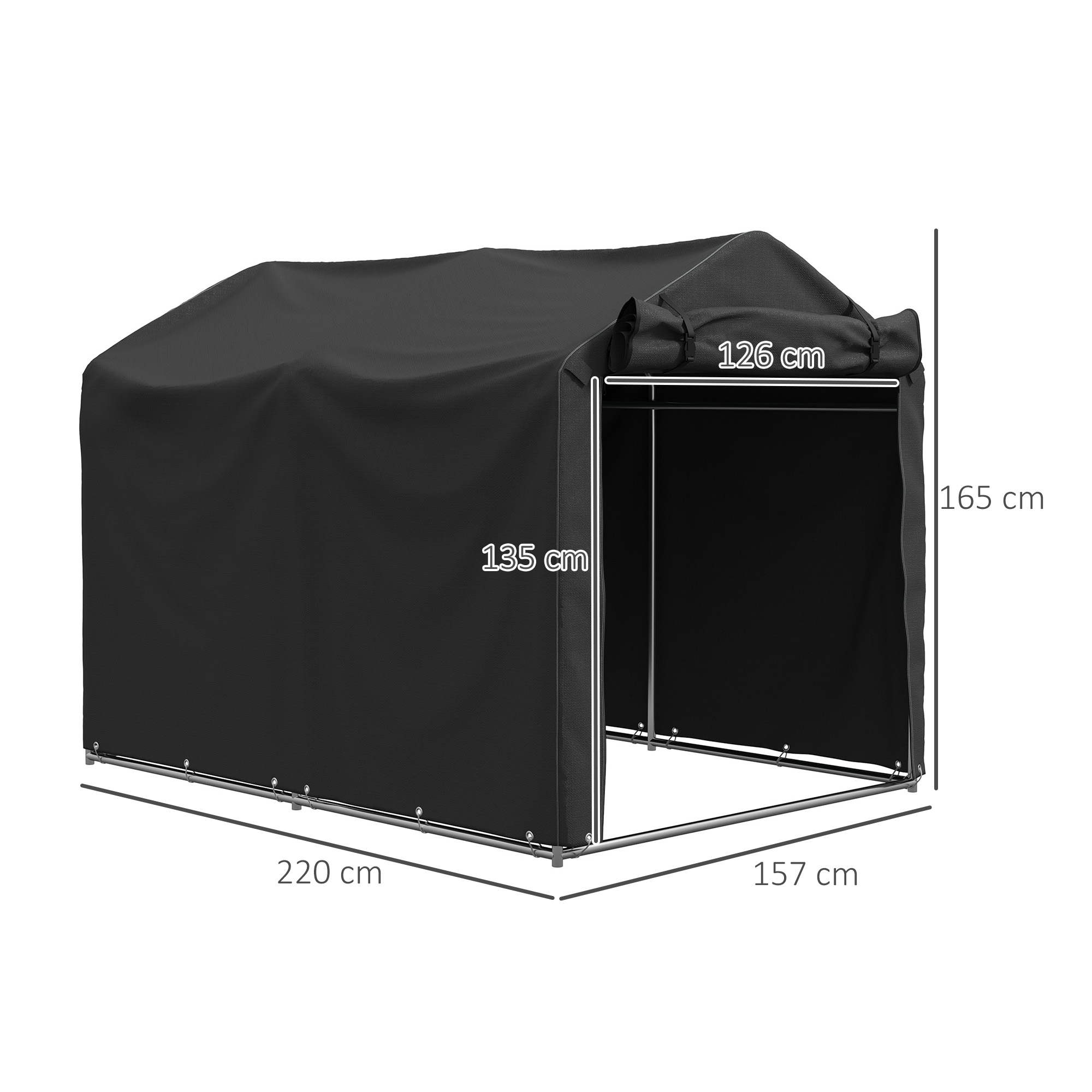 Garagenzelt, wasserdicht Zeltgarage mit Tür, UV-beständig 220 x 157 x 165 cm Schwarz