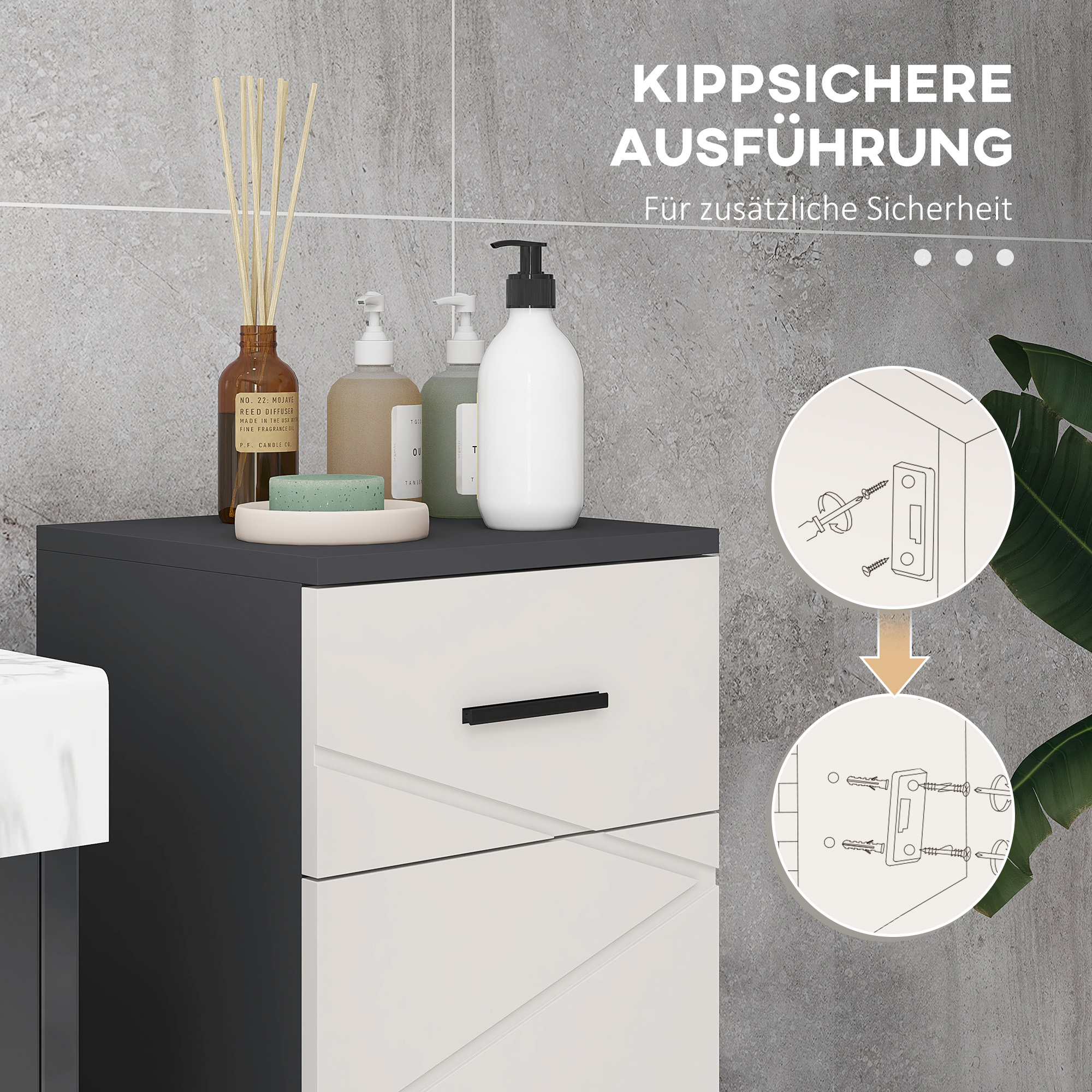 Badezimmerschrank, Badkommode, verstellbare Regale, bis zu 25 kg belastbar, Grau