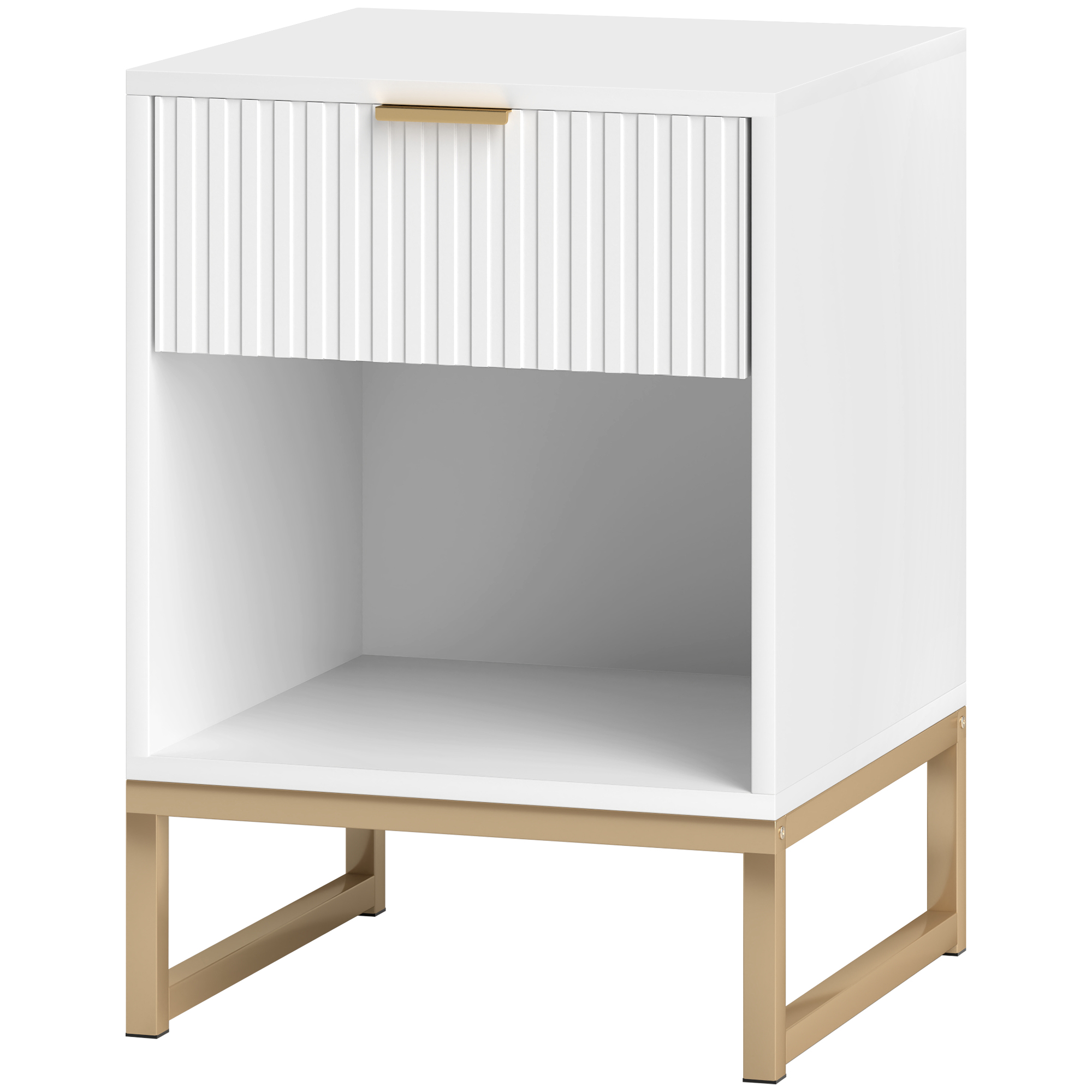 Nachttisch mit Schublade und Regal, Stauraum und Metallbeinen, für Schlafzimmer, Wohnzimmer, Weiß Nachttisch mit Schublade und Regal, Stauraum und Metallbeinen, für Schlafzimmer, Wohnzimmer, Weiß