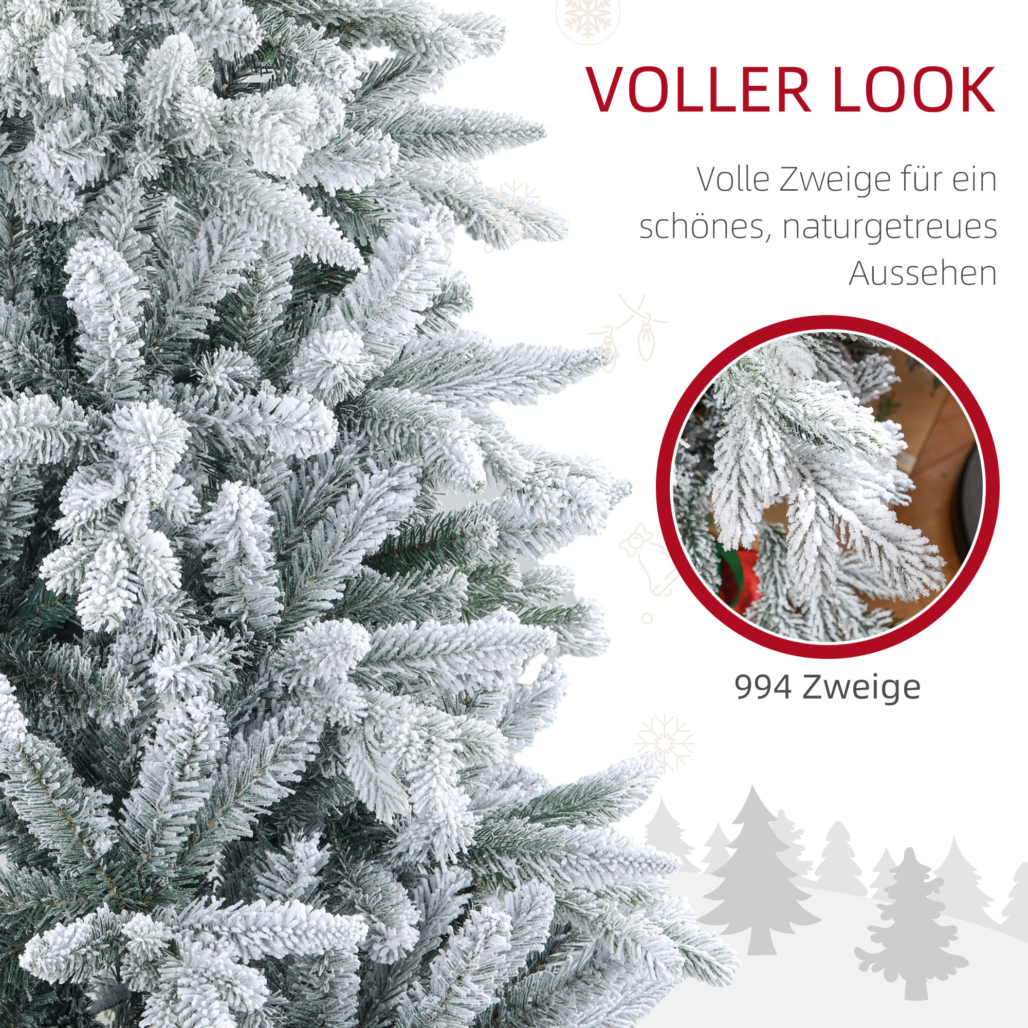 Weihnachtsbaum 180 cm, mit Kunstschnee, flammhemmend, schneller Auf- und Abbau, Metallbasis