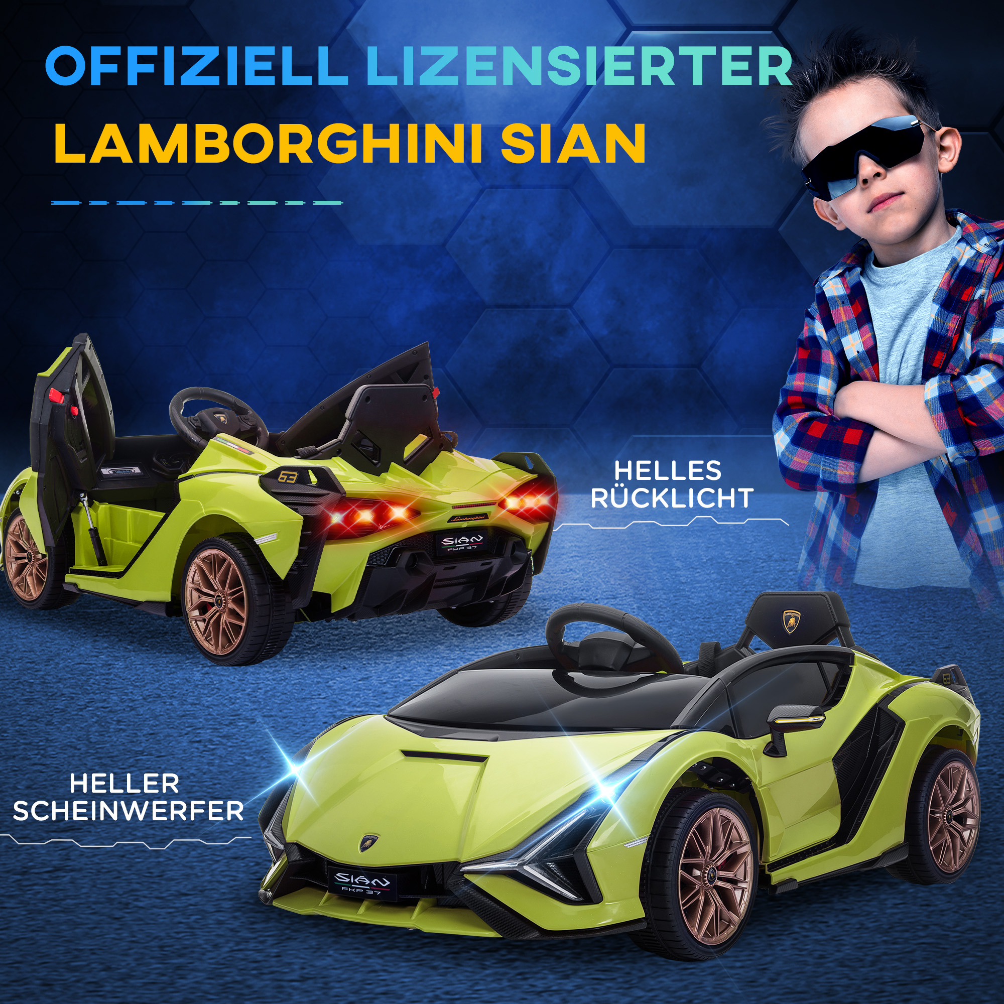 Kinder-Elektroauto, Lamborghini, 3-5 km/h, Fernsteuerung, für 3-5 Jahre, Grün